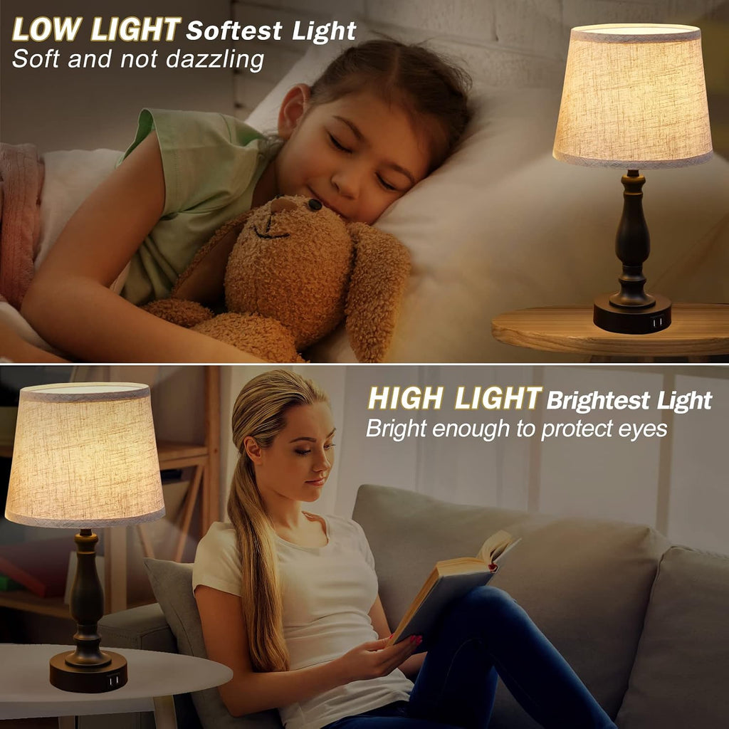 EJIAXIN Table Lamps Set of 2, Bedside Nightstand Lamps with USB Charging Ports, Dimmable Touch with Linen Fabric Lampshade, Modern Small…