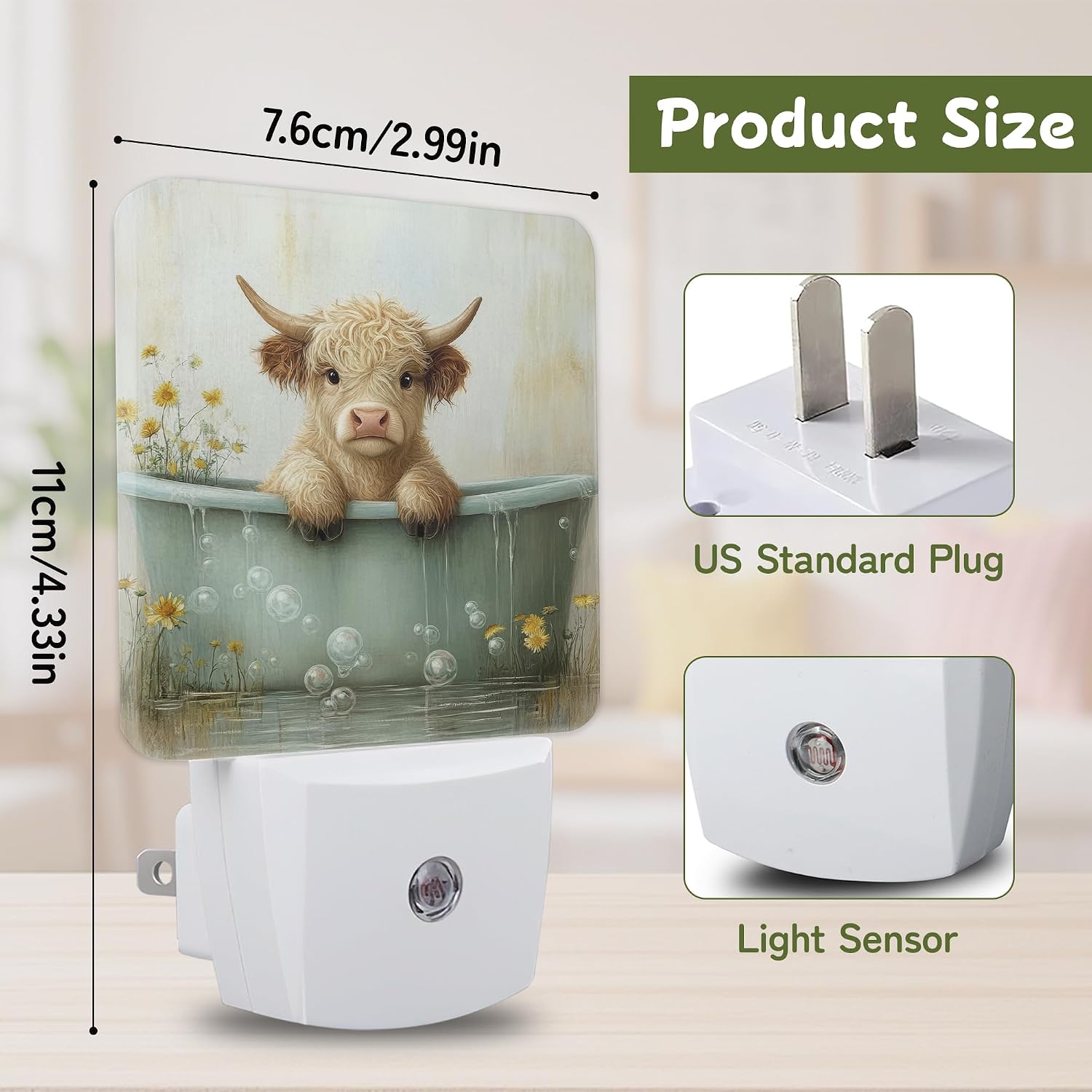 Highland Cow Bathtub Night Lights Plug into Wall, Night Light with Dusk to Dawn Sensor for Bedroom Bathroom Kitchen Hallway Stairs…