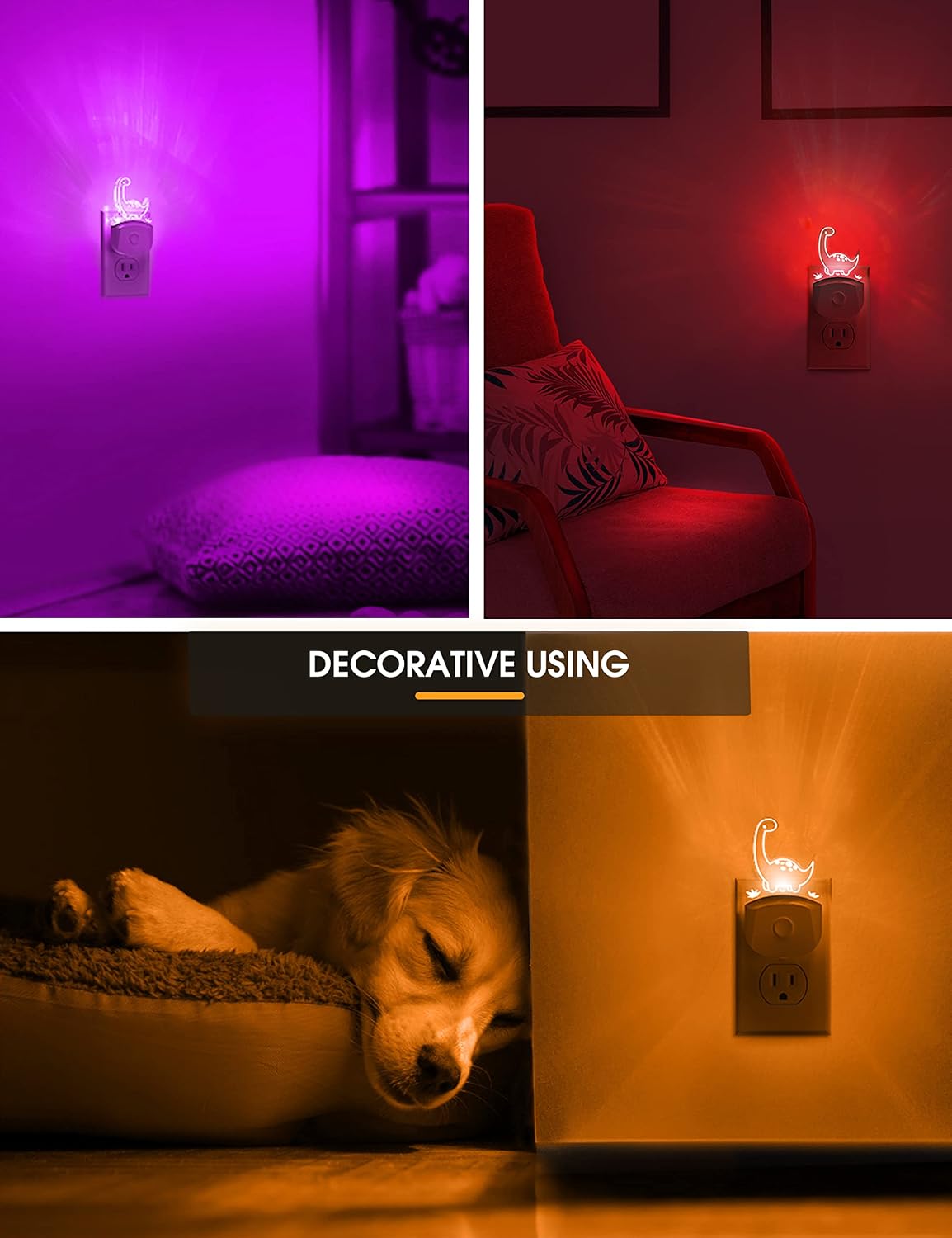 L LOHAS LED Dinosaur Night Light Plug in, Kids Night Light for Boys[2 Pack], Dusk to Dawn Sensor, 3 Lighting Modes, Color Changing…