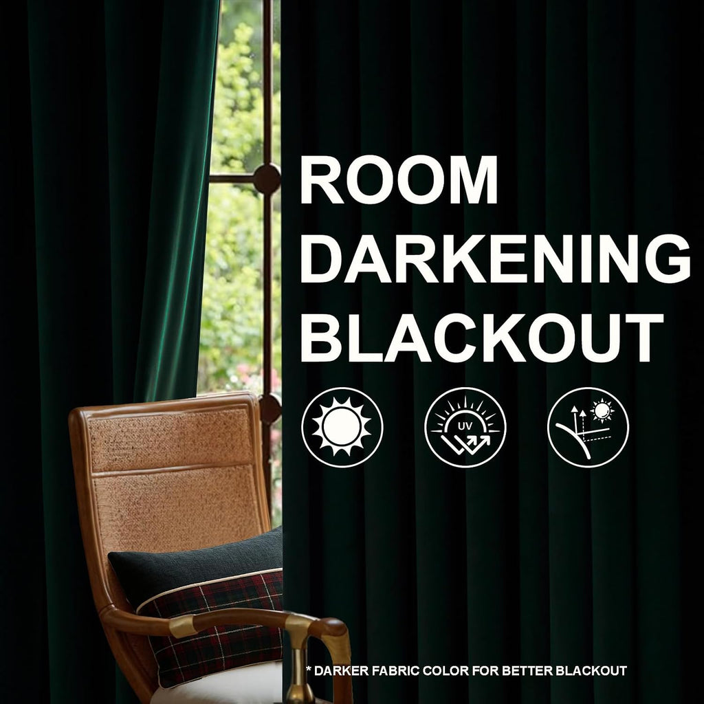 Drapenova 108 Inch Long Hunter Green Velvet Curtains for Living Room Bedroom Large Window Pinch Pleated Blackout Soundproof Cold Blo…