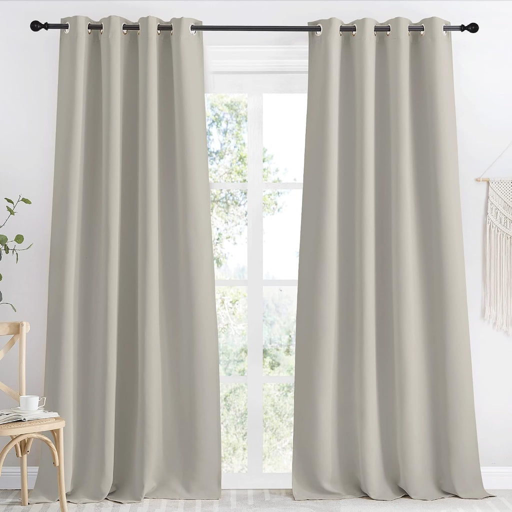 NICETOWN Blackout Natural Curtain for Living Room, 1 Panel, W55 x L90, Thermal Insulated Solid Grommet Sound Reducing Energy Saving…