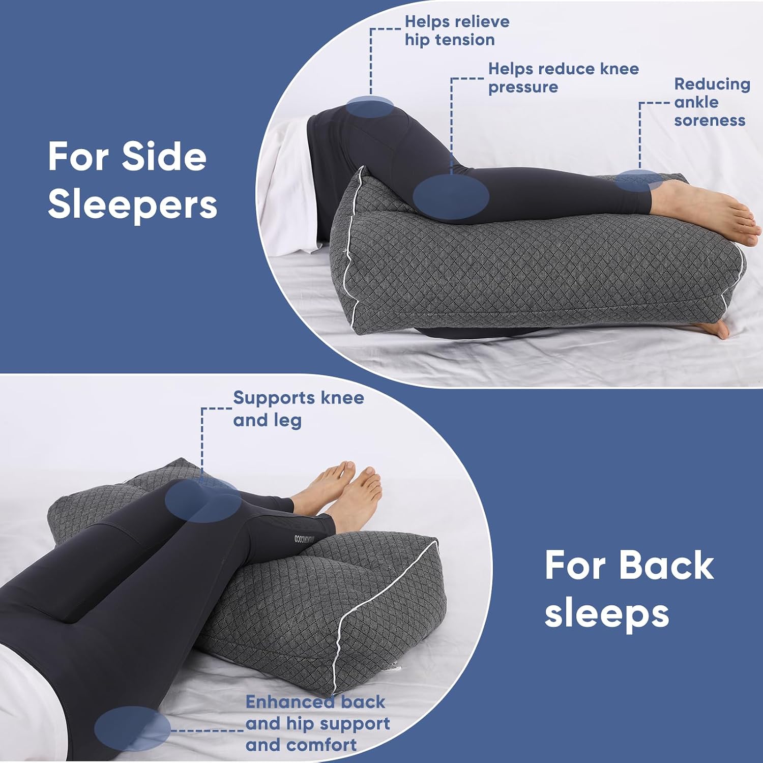 MINUPWELL 6.5" Knee Pillow for Side Sleepers - 100% Shredded Memory Foam Leg Pillow for Side Sleeping - Between Leg & Under Hip Pillow…