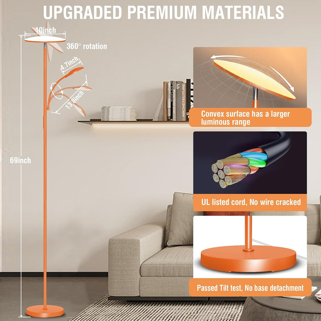 Marctronic Orange Floor Lamps for Living Room, 44W/4500LM Super Bright 2 in 1 LED Floor Lamp with Remote, Stepless Dimmable 50FT blue