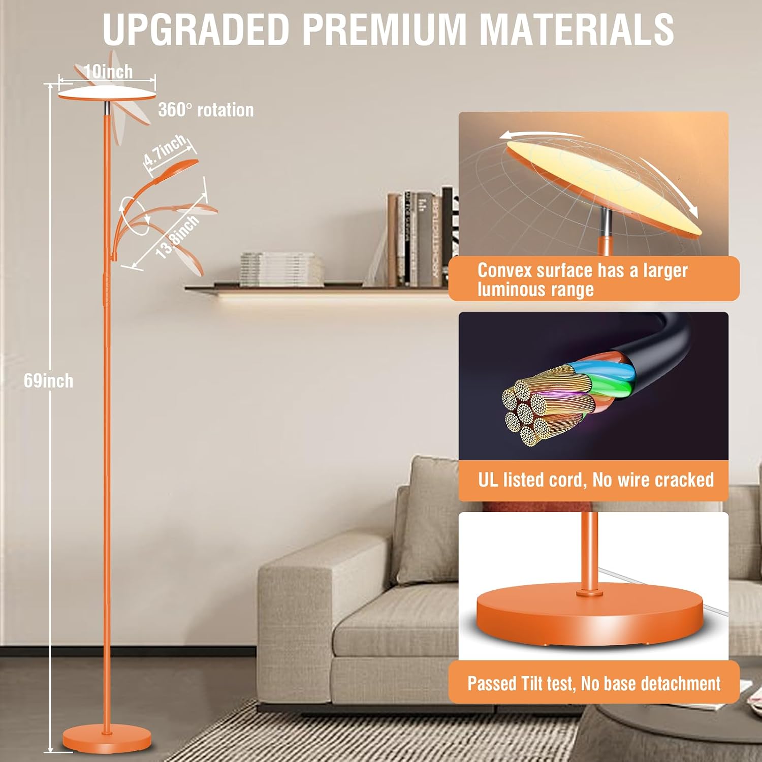 Marctronic Orange Floor Lamps for Living Room, 44W/4500LM Super Bright 2 in 1 LED Floor Lamp with Remote, Stepless Dimmable 50FT blue