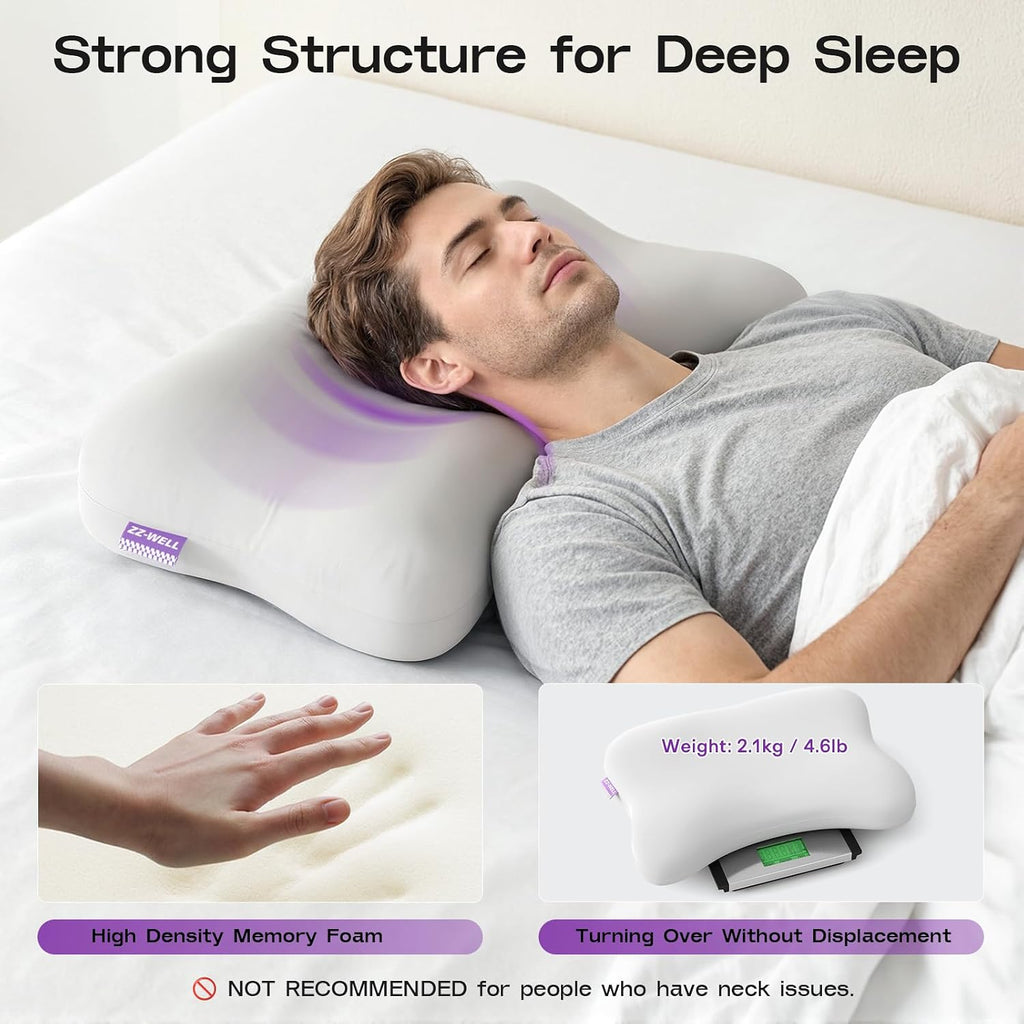 Zz-Well Side Sleeper Pillow - Patented Cervical Neck Pillow for Sleeping with Cooling Cover - High Loft Heavy Density Memory Foam Pillows f…