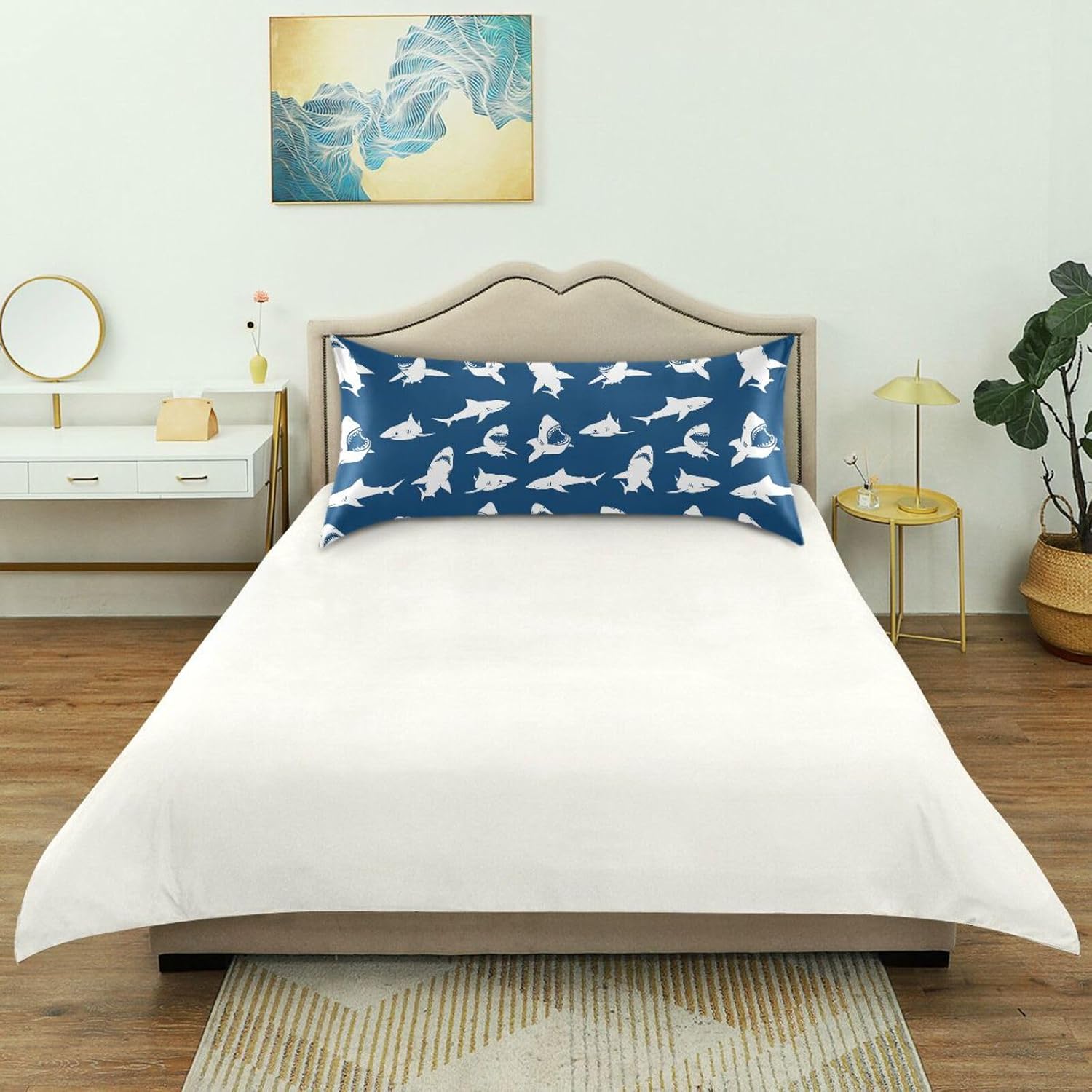 White Sharks Silhouettes Pillow Covers Silk Pillowcase for Hair and Skin Soft Smooth Breathable Cooling Satin Pillowcase Standard Size…