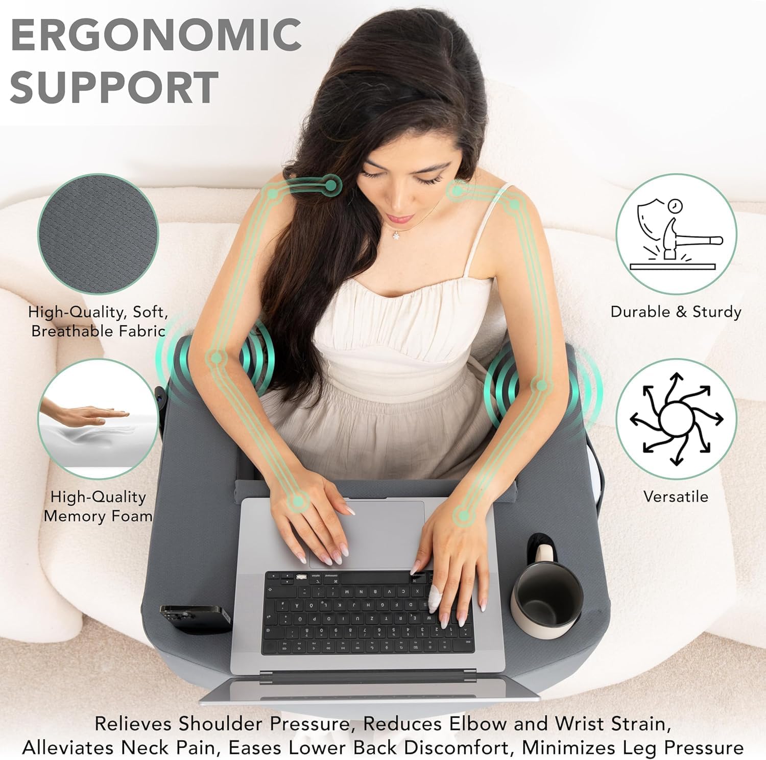 TabCouchCaddy Reading Pillow for Gaming – Extra Large Lap Desk & Arm Rest with Cup & Phone Holder, Adjustable Heights, Laptop Support…
