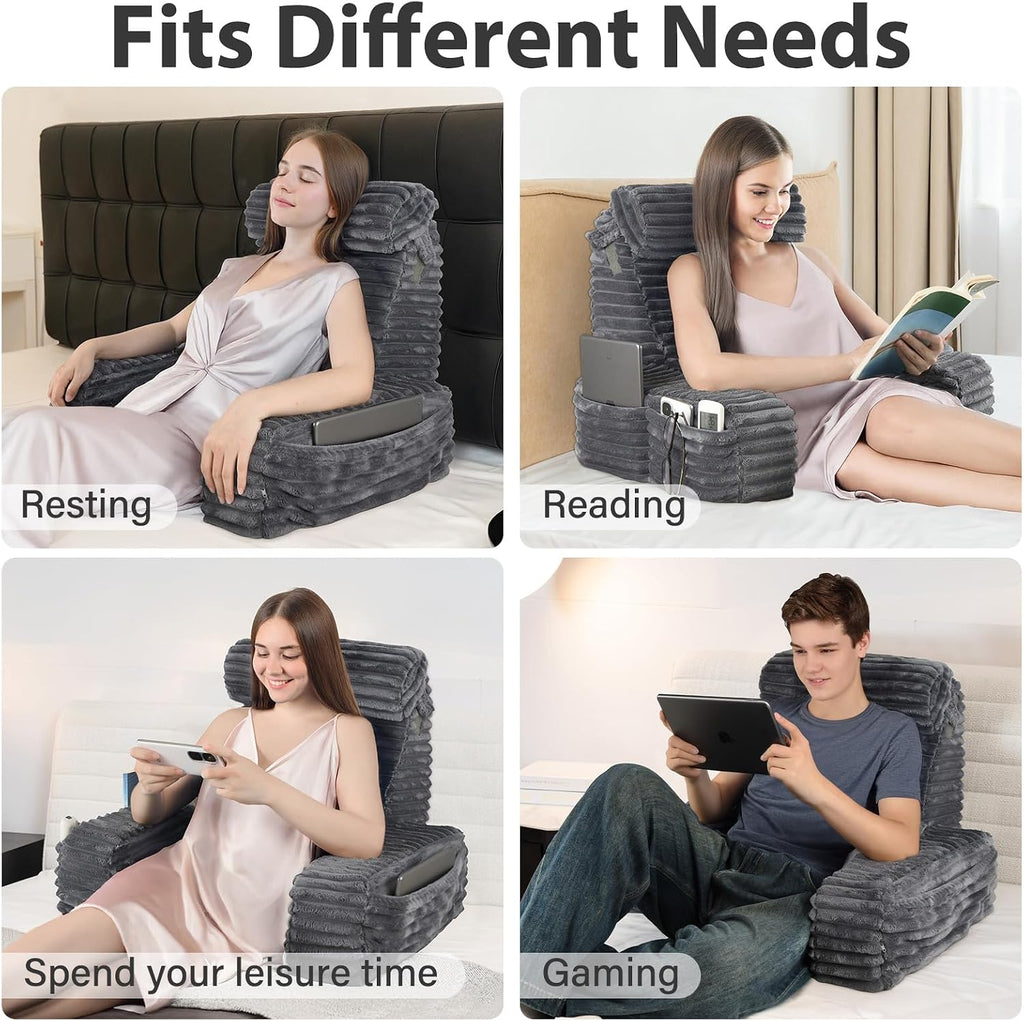 ENITYA 19” Back Pillow for Bed Sitting up, Built-in Armrests & Big Pockets, Back Support Chair Pillow for Sitting up/Watching…