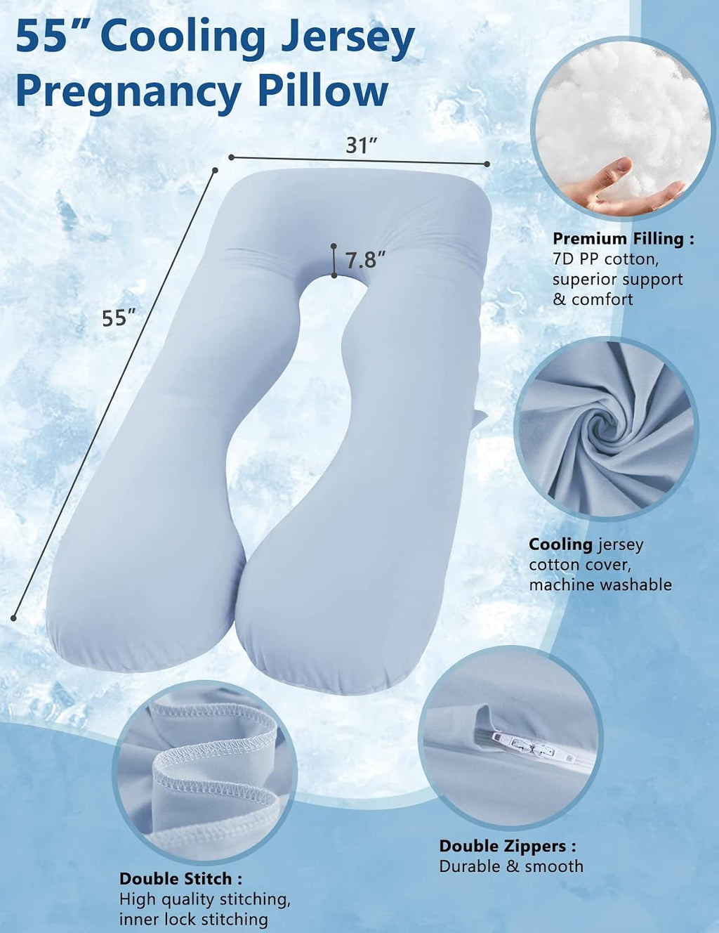 Meiz Pregnancy Pillow, Cooling Pregnancy Pillows for Sleeping, Maternity Pillow for Pregnant Women, Pregnancy Body Pillow with Cooling Jers…