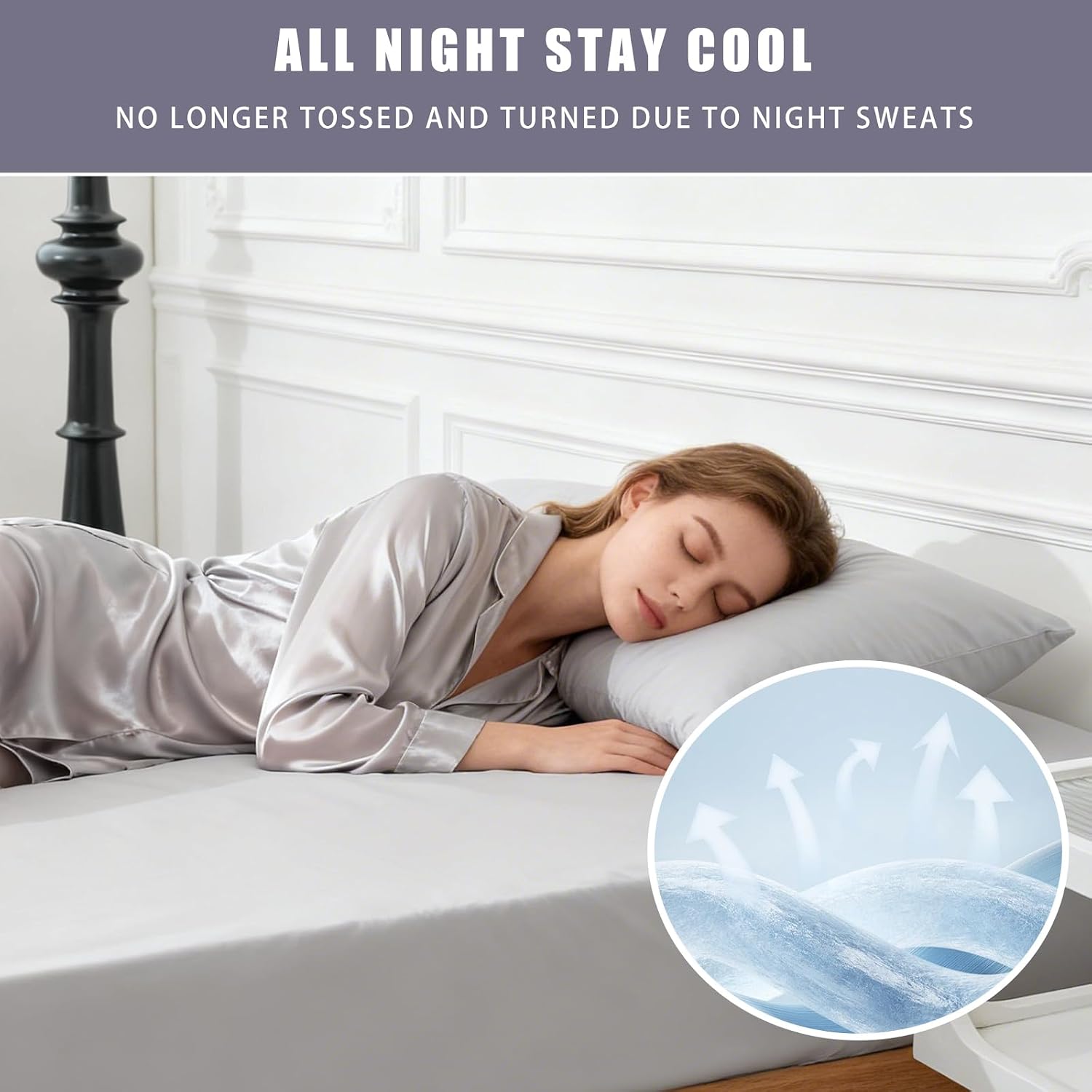 TELUS Cooling Pillowcases Standard Size 2-Pack, Silky Soft Breathable Pillow Case with Envelope Close, Stay Cool Pillow Cover for Hot…
