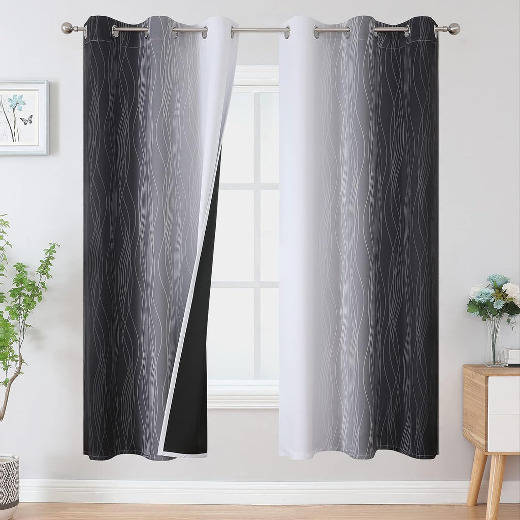 Estelartextiler Estelar Textiler Full Room Darkening Blackout Curtains 72 Inch Length 2 Panels Set, Ombre Greyish White and Black Thermal I…