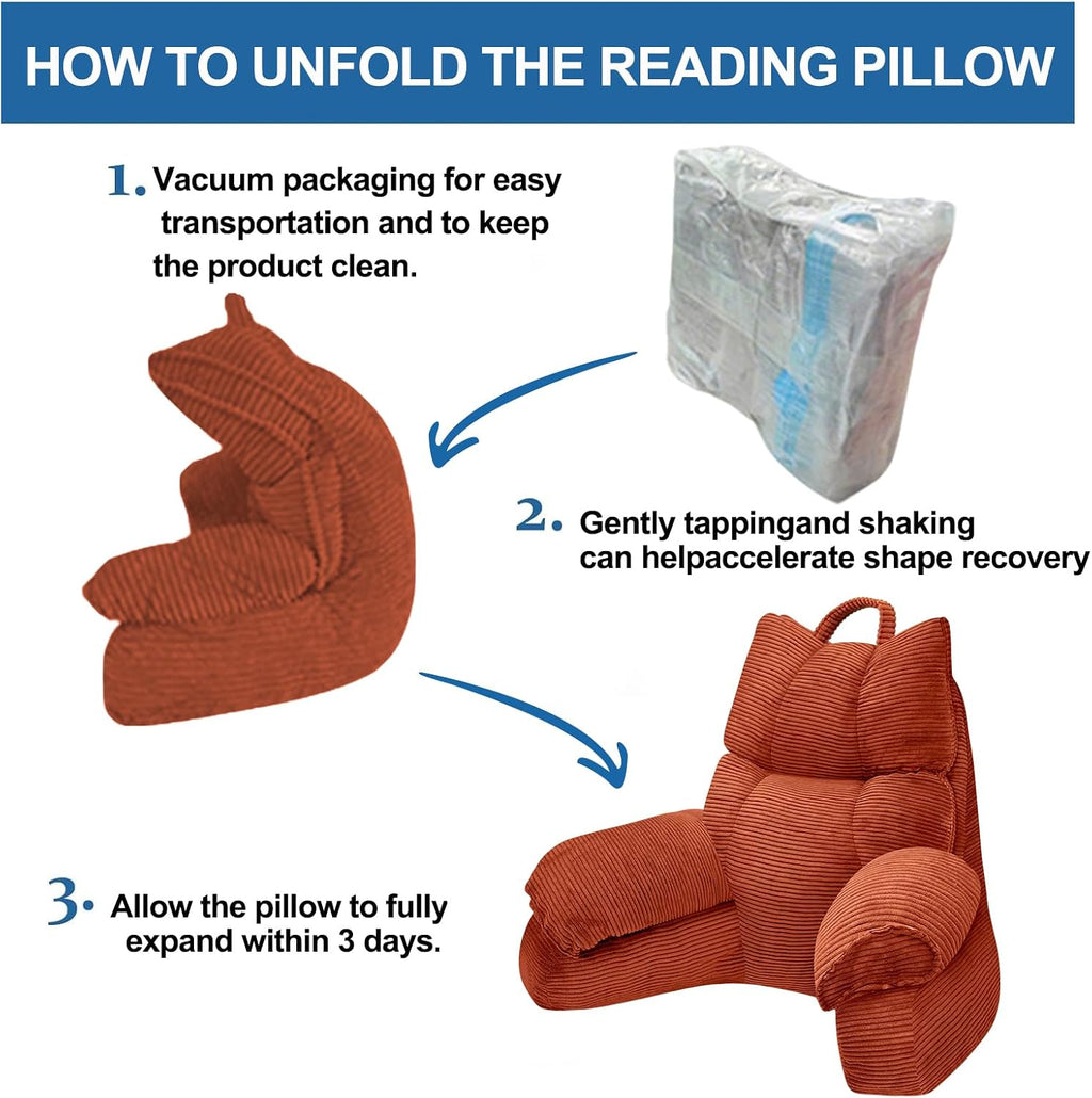 RRPAHWTV Reading Pillow for Bed with High Arm Rests, Back Support Pillow for Sitting Up in Bed with Shredded Memory Foam for Reading, TV…
