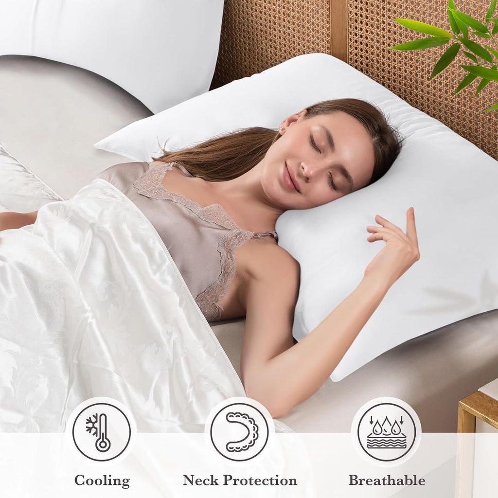 Curved Pillow Case King Size, Side Sleeper Pillow Cases Cover Cooling Rayon Derived from Bamboo with Zipper for hot Sleepers Hair and…
