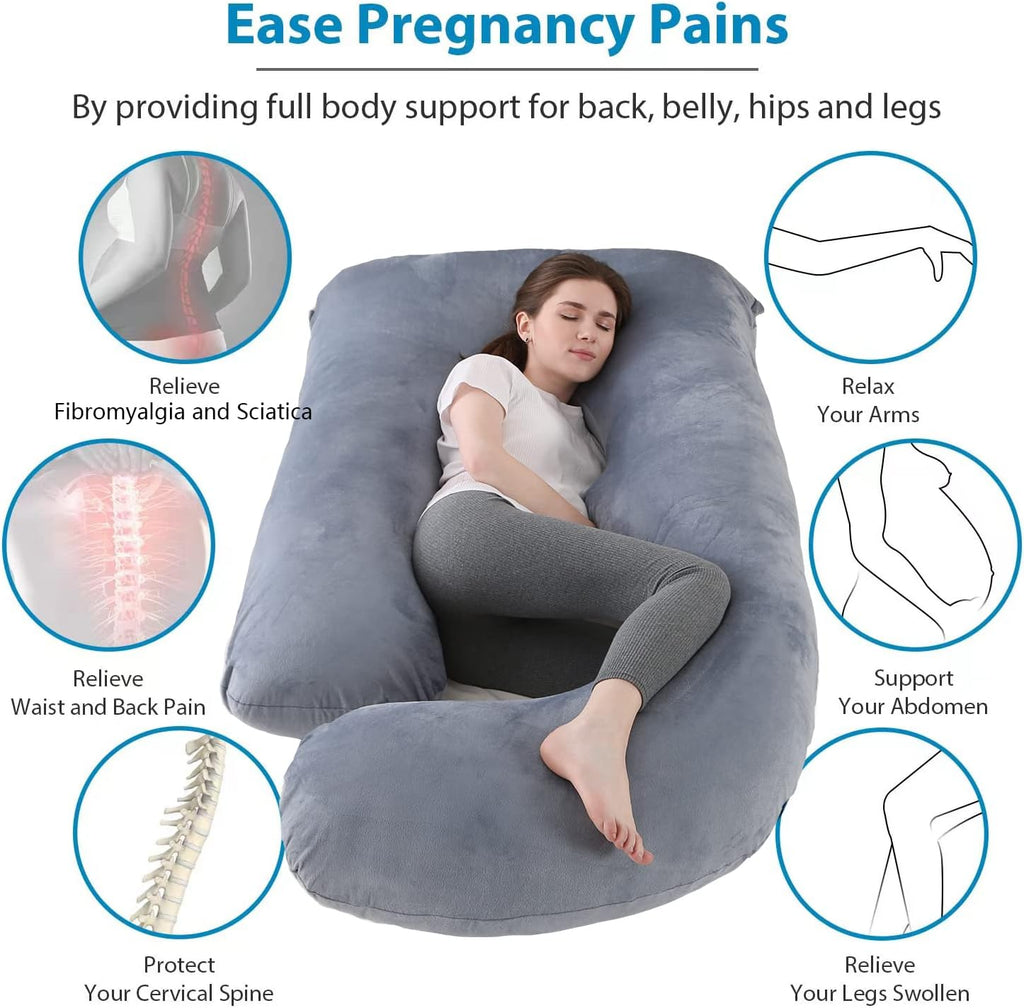 Jcickt Pregnancy Pillow J-Shaped Full Body Pillow, 59 inch with Velvet Cover Easy to Remove and Wash, Support Pregnant Women's Backs Legs a…
