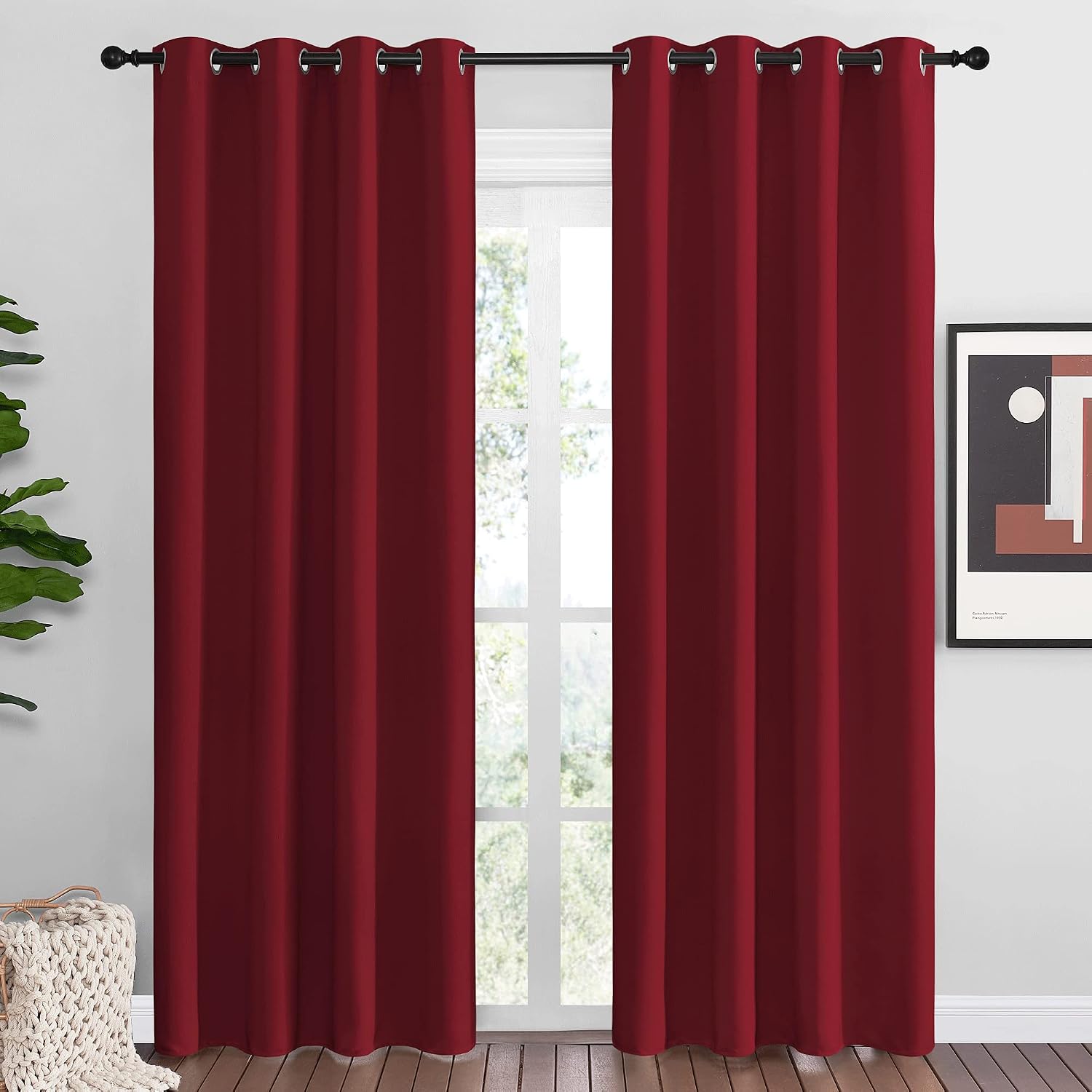 Nicetown Christmas Burgundy Blackout Curtains Grommet - Home Decorations Thermal Insulated Solid Grommet Top Blackout Living Room Panels/Dr…