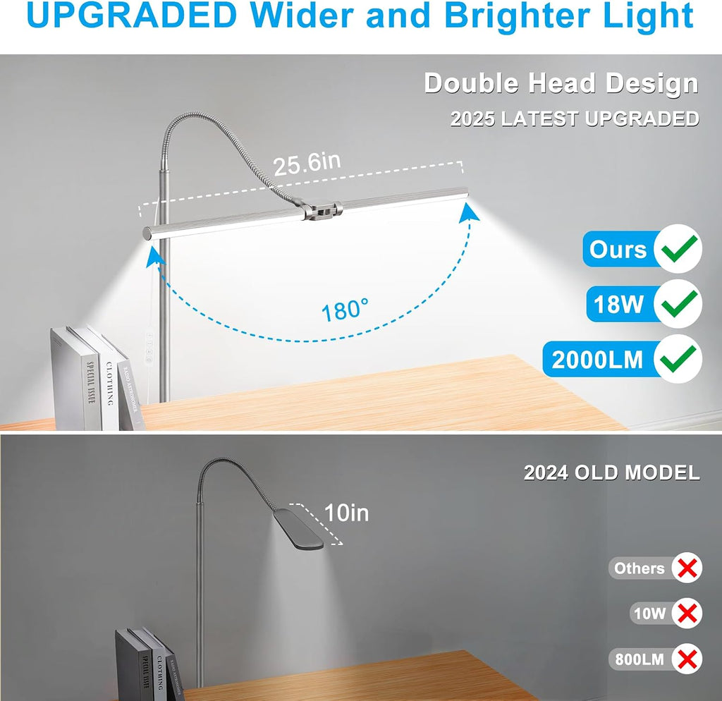 Bright Floor Lamp, 18W/2000LM Silver LED Floor Lamp with Double Head, Adjustable Gooseneck Dimmable Craft Light for Sewing Tatoo…