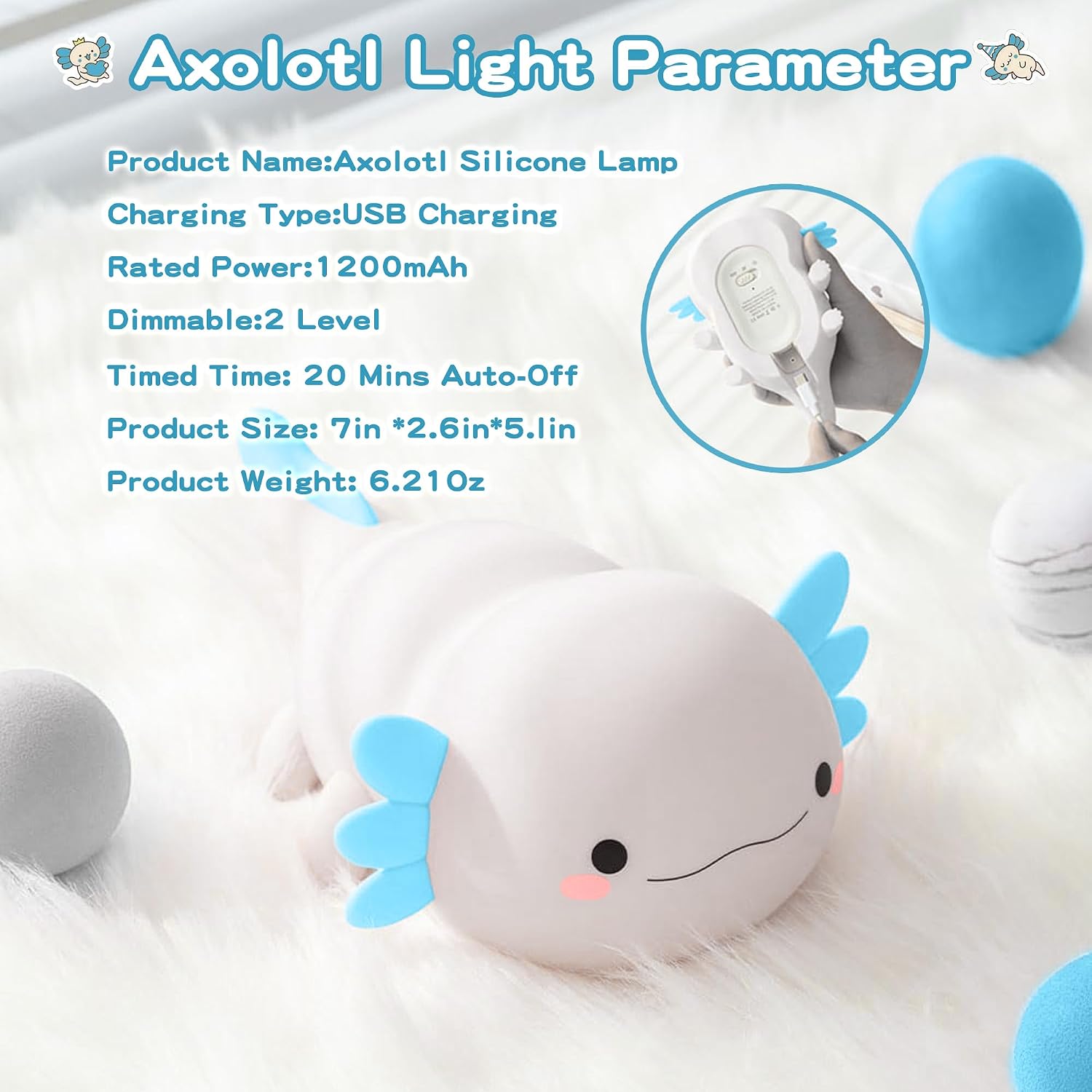 FAMIDUO-BrightenYourLife FAMIDUO Axolotl Night Light, Cute Axolotl Lamp, Food Grade Silicone Nursery Nightlight, Rechargeable/Dimmable LED Squ…