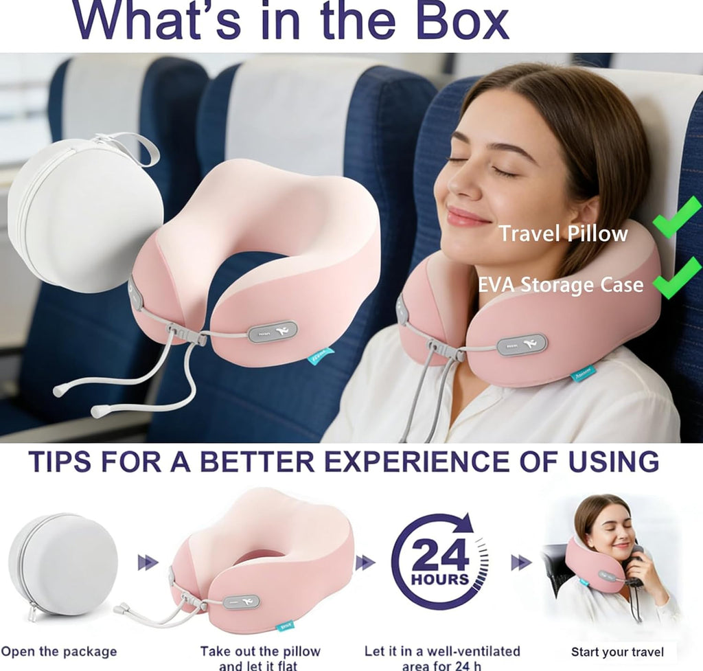 Kids Travel Pillow - Memory Foam Soft Airplane Neck Pillow for Head Neck Support, Compact Design with Hard Case, for Airplane, Car, Home…