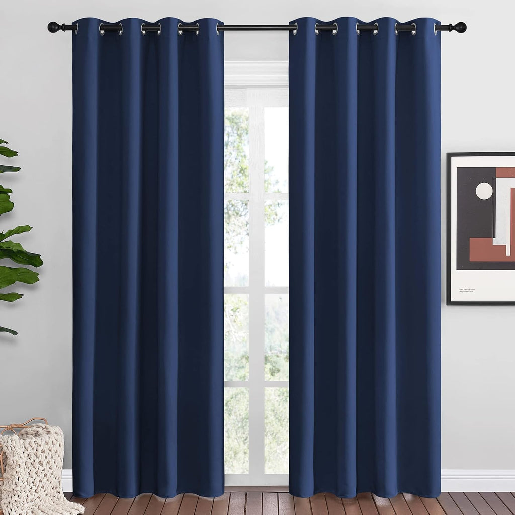 Nicetown Navy Blackout Curtains 86" Long for Living Room, Thermal Insulated Window Treatment Light Reducing Room Darkening Drapes for Boys…