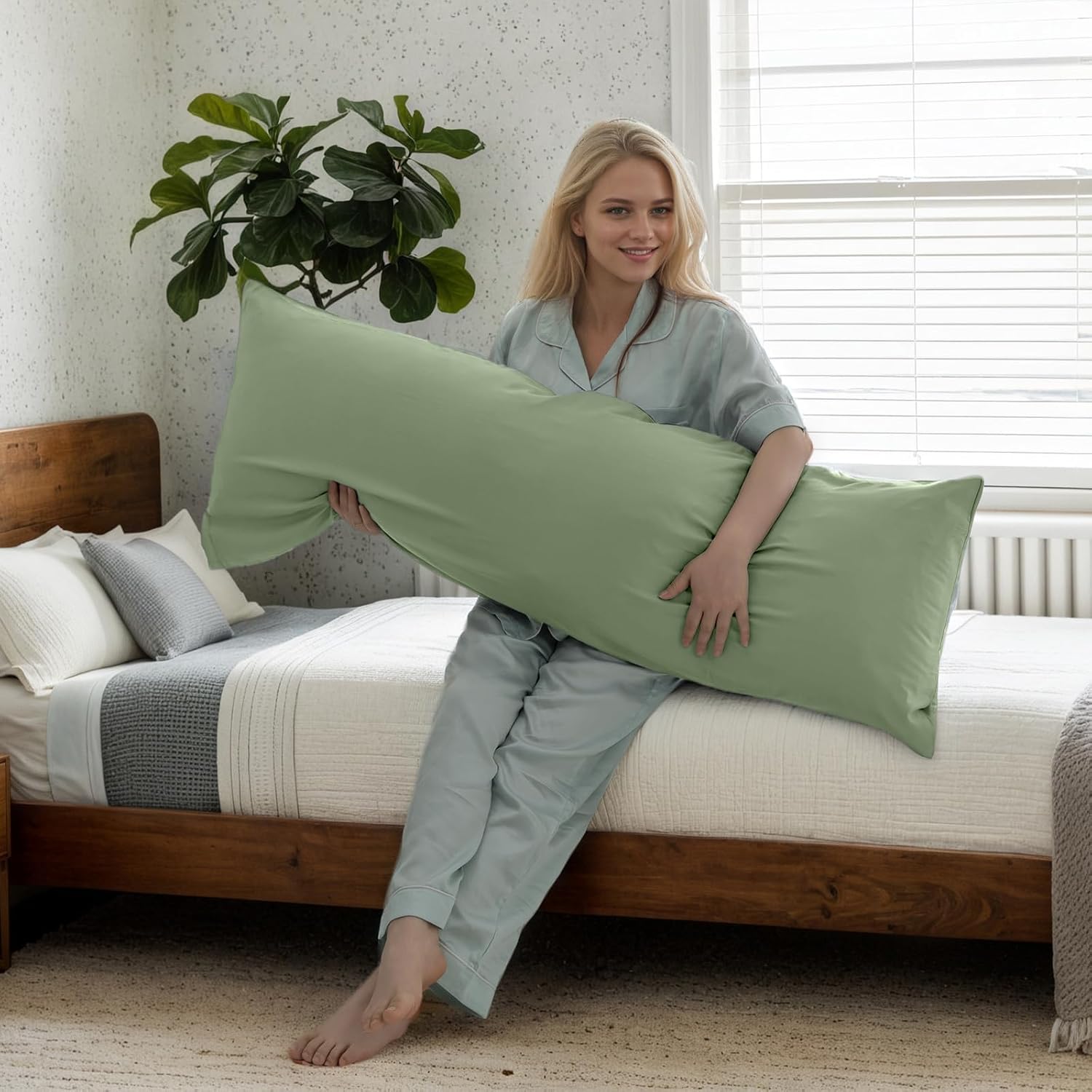 Body Cooling Pillow Cases Cover, Bamboo Rayon Green Body Pillowcases with Zipper Closure, Cool and Breathable Pillow Case for Hot…