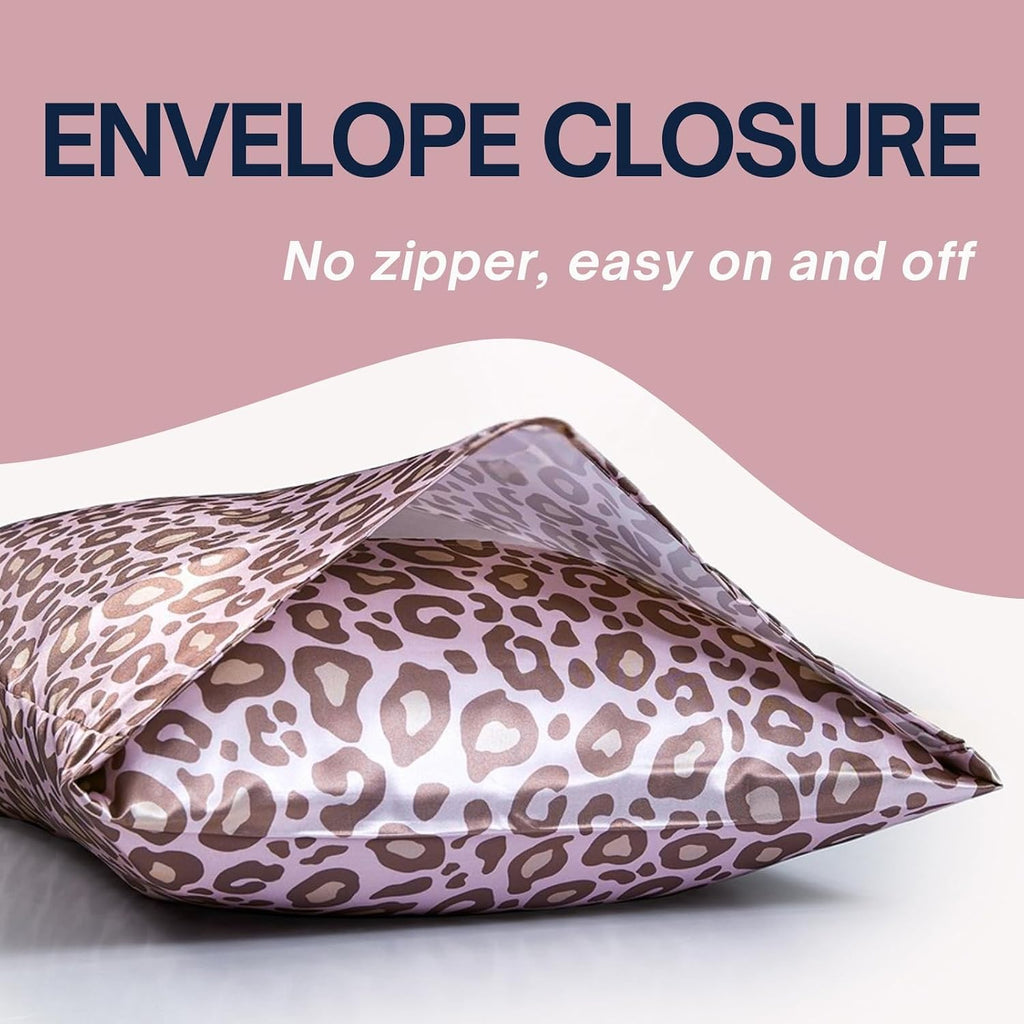 Lcbd Satin Pillowcase King Size for Hair and Skin, Pink Leopard Printed Pillow Cases Set of 2, Silky Cheetah Print Pillow Covers with Envel…