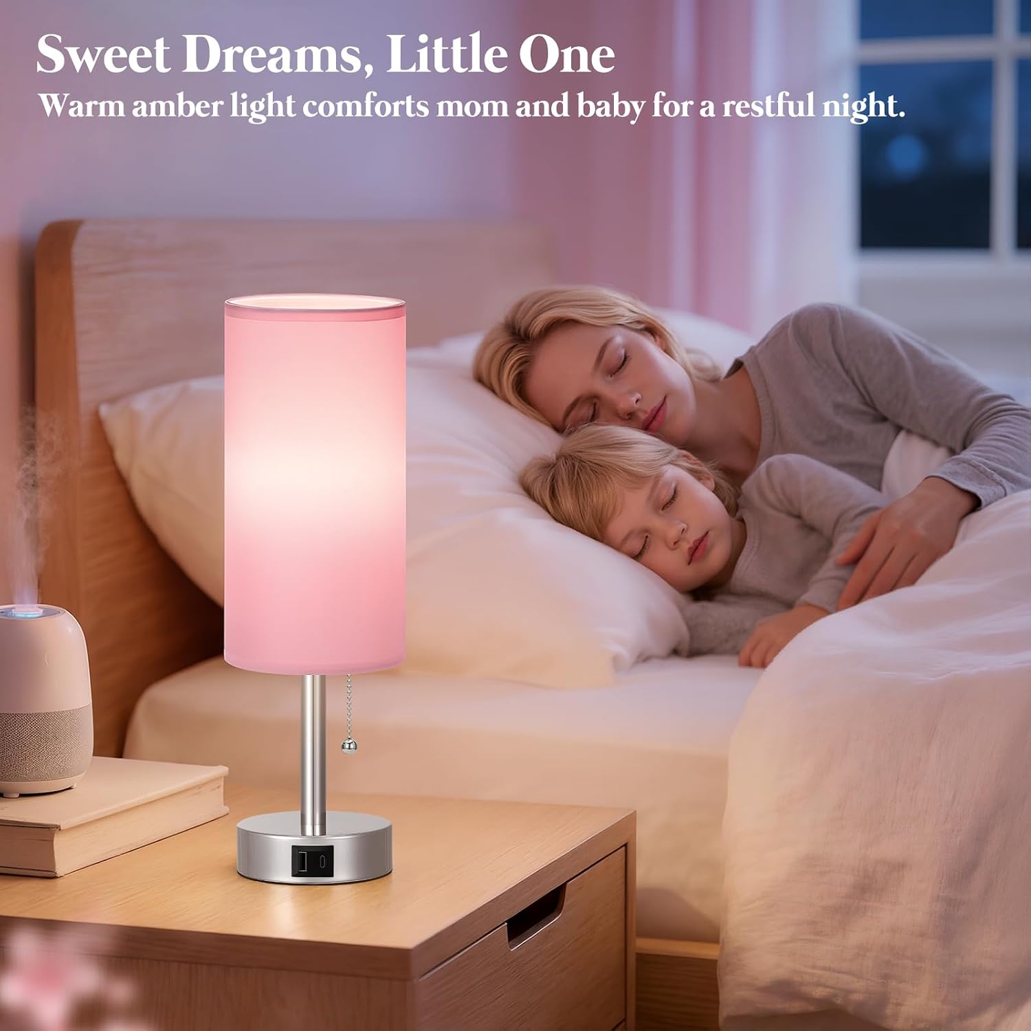 Dicoool Small Bedside Table Lamp for Bedroom, Pink Nightstand Lamp for Girls Kids, 3 Color Temperatures & USB Charging Port, Cute Desk…