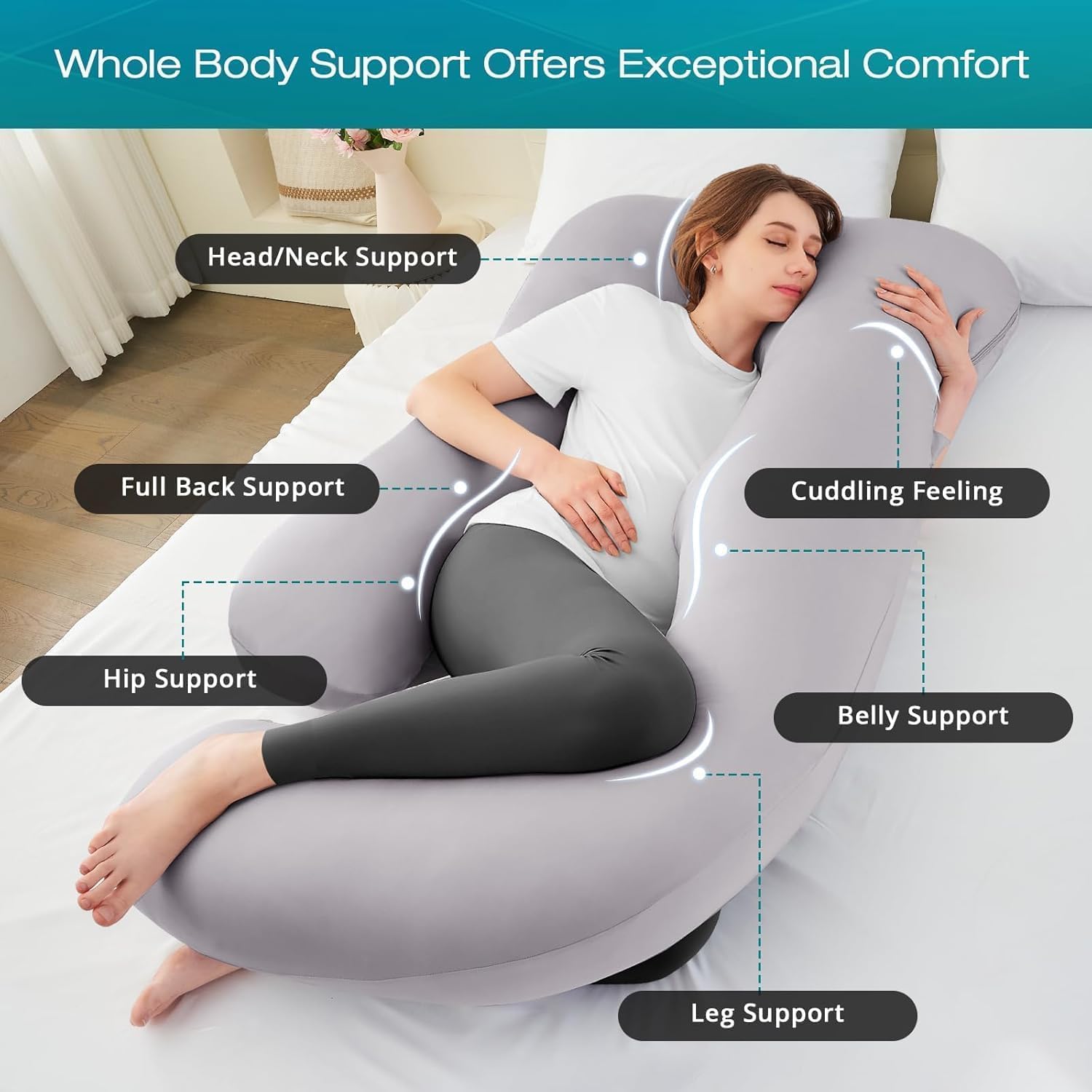 Sasttie Pregnancy Pillows for Sleeping, Jumbo U Shaped Cooling Full Body Pillow with Removable Cover, Pregnant Women Must Haves, Maternity…