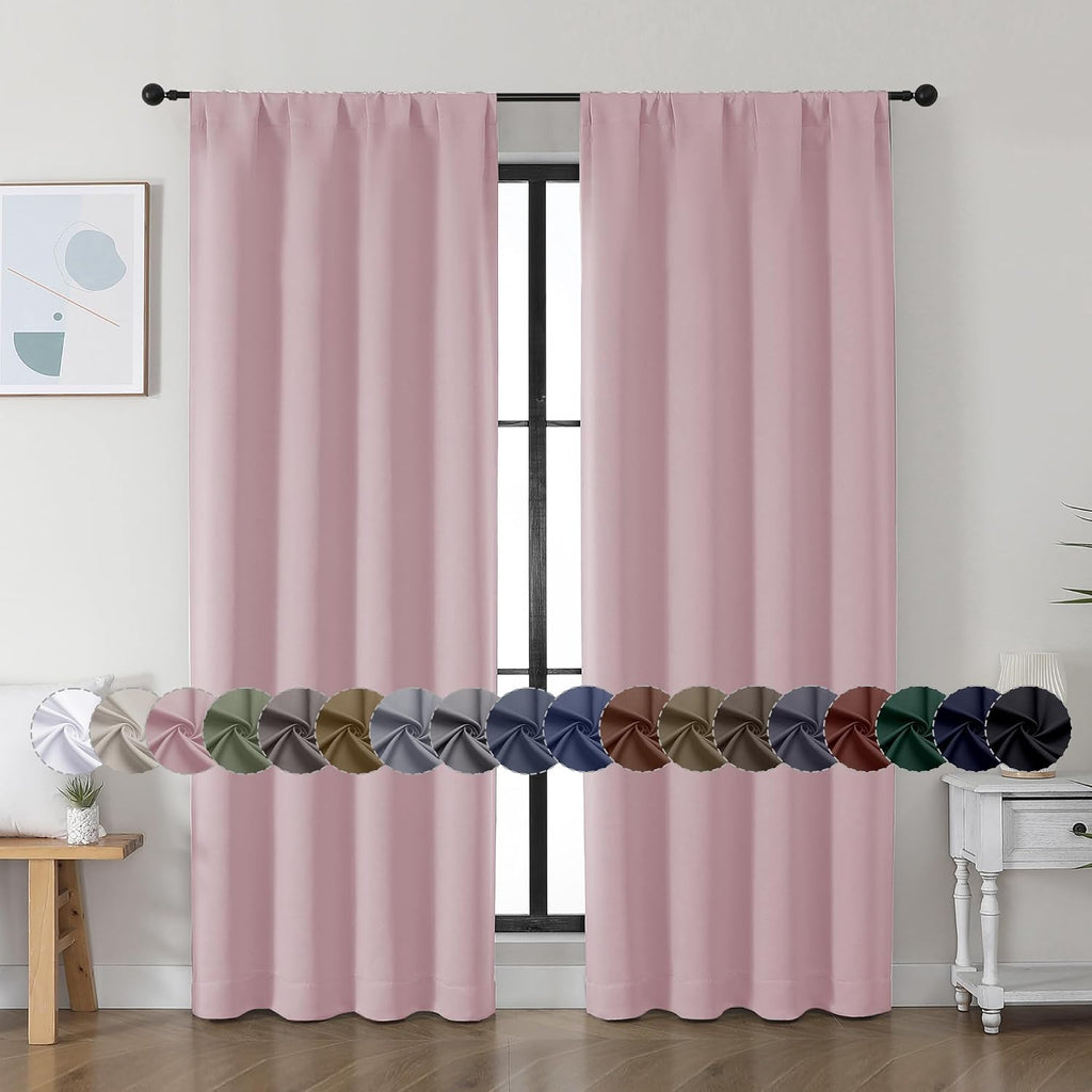 Simplebrand Ava Blush Blackout Curtains for Bedroom, 72 Inch Length, 2 Panels Set, Privacy Thermal Insulated Rod Pocket Window Curtains for…