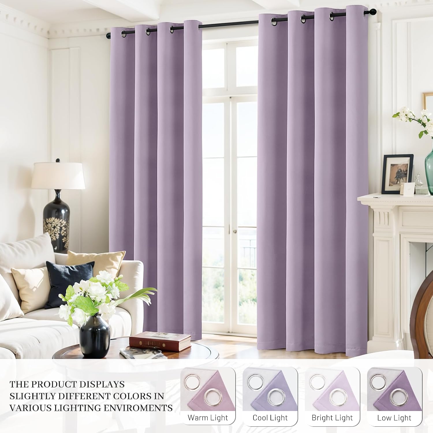 Yakamok Lilac 100% Blackout Curtains 84 Inches Long with 2 Thick Layers-Light Purple Room Darkening Thermal Insulated Window Curtain Set of…