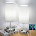 Brightever Set of 2 Touch Control Table Lamps with 2 USB Charging Ports&AC Outlet, 3-Way Dimmable Bedside Nightstand Lamps with White Fabri…