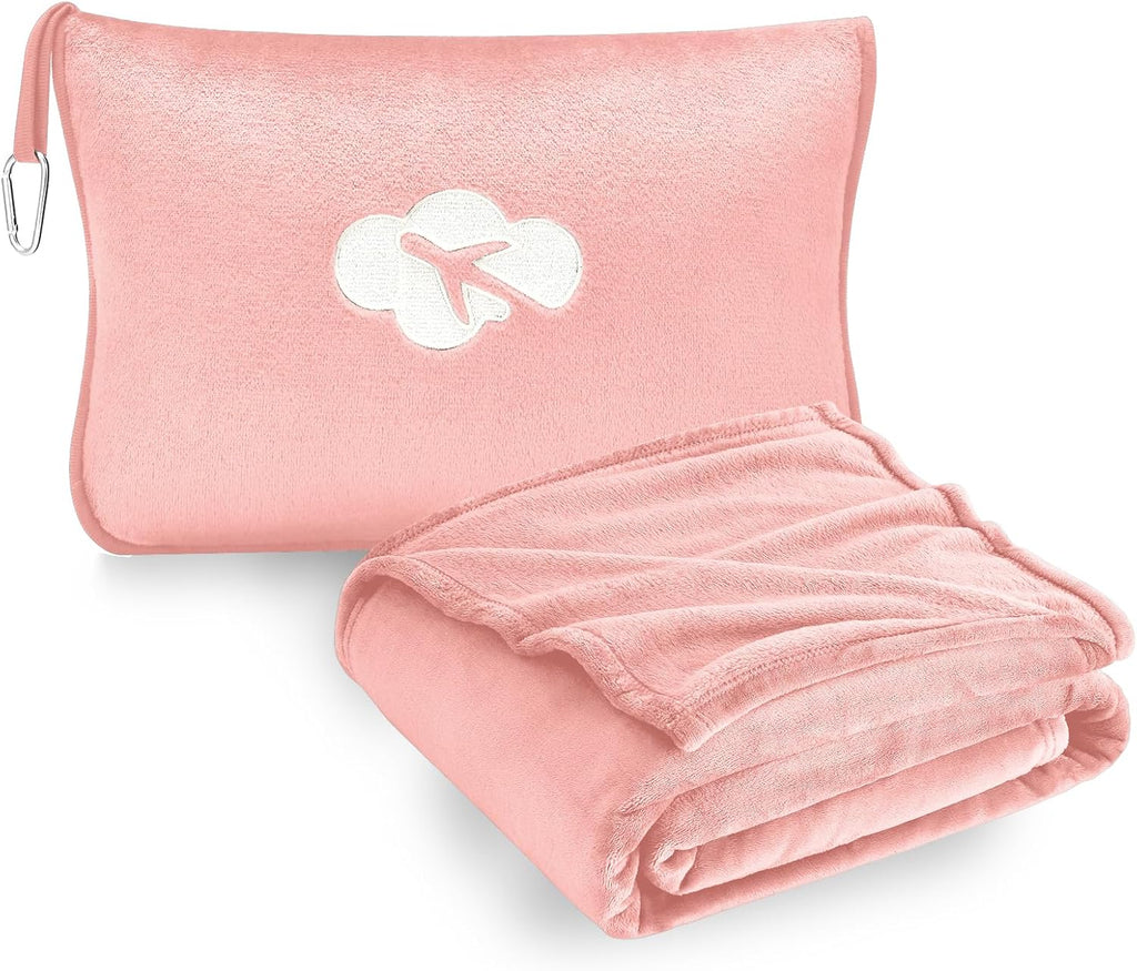 JungleStar Travel Blanket and Pillow Compact, Soft 2 in 1 Airplane Blanket with Soft Bag Pillowcase, Hand Luggage Sleeve and Backpack Clip (…