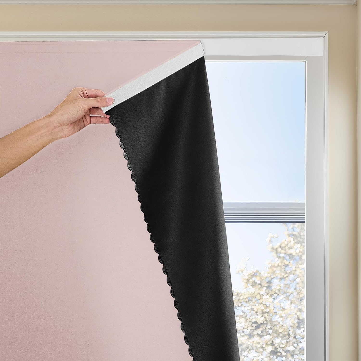 Jilron Autohesion Curtains for Windows, Bedroom Blackout Curtains for - Thermal Lnsulated No Drill Curtains Room Darkening Black Small Drape…