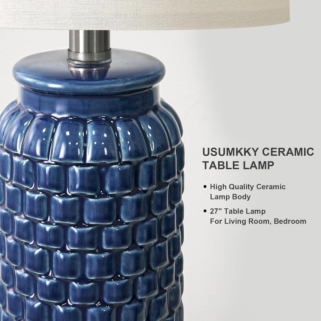 USumkky 27" Ceramic Table Lamps Set of 2 - Modern Farmhouse & Boho Style, Bedside Nightstand Lamps for Bedroom, Living Room End Table…