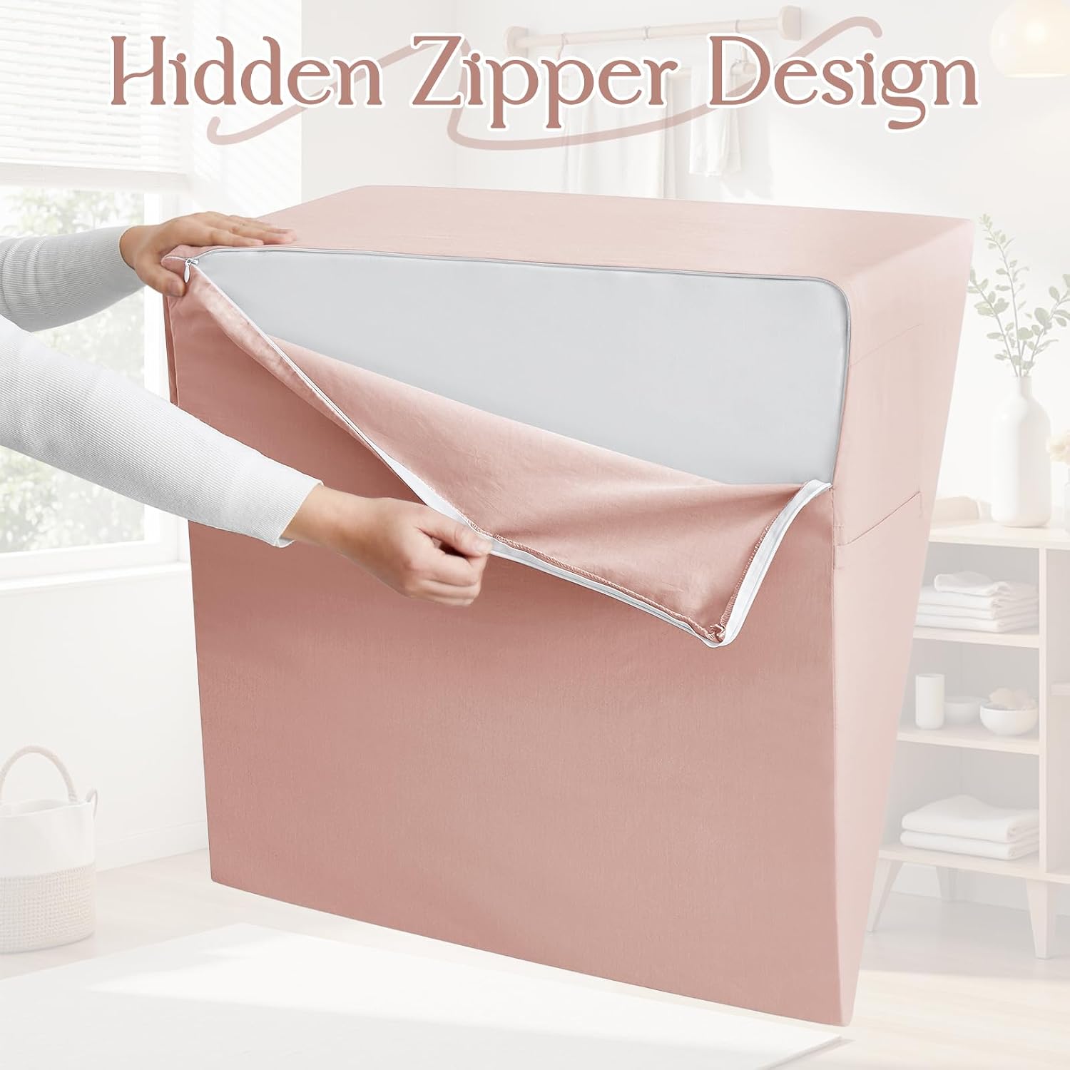 Cotton Wedge Pillow Cover for 24" x 24" x 10" Wedge Bed Pillow, Zippered Wedge Pillow Case Protector with Side Pocket, Dusty Pink (Pillow…