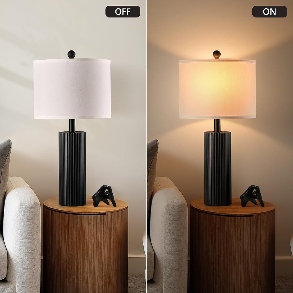 24.5" Black Lamps Set of 2, Modern Table Lamps for Living Room with USB C+A Ports, Creative Stripe Touch Lamps for Nightstand, 2 Bulbs…