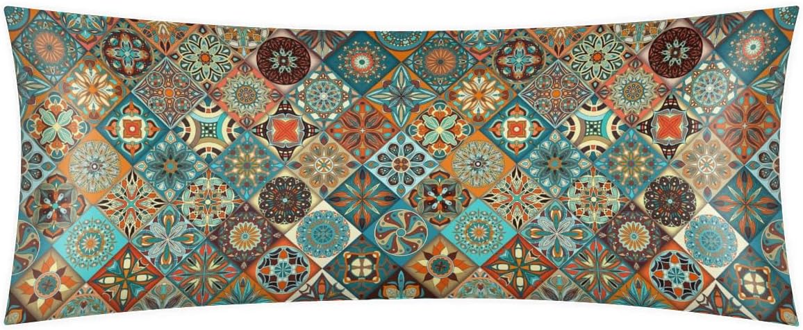 Mandala enthnic Style Body Pillow Covers Decorative Soft Bedding Satin Pillowcase with Zipper Closure Cooling Breathable Long Pillow…