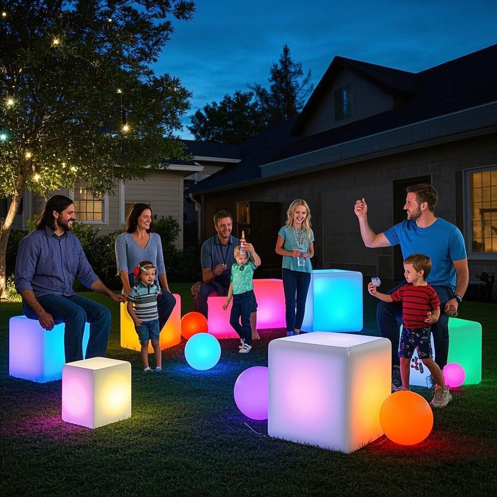 Mr.Go 16-Inch Rechargeable LED Cube Chair Light, 16 RGB Colors Glow Cube Seat w/Remote, Waterproof LED Cube Table, Color Changing Cubes…