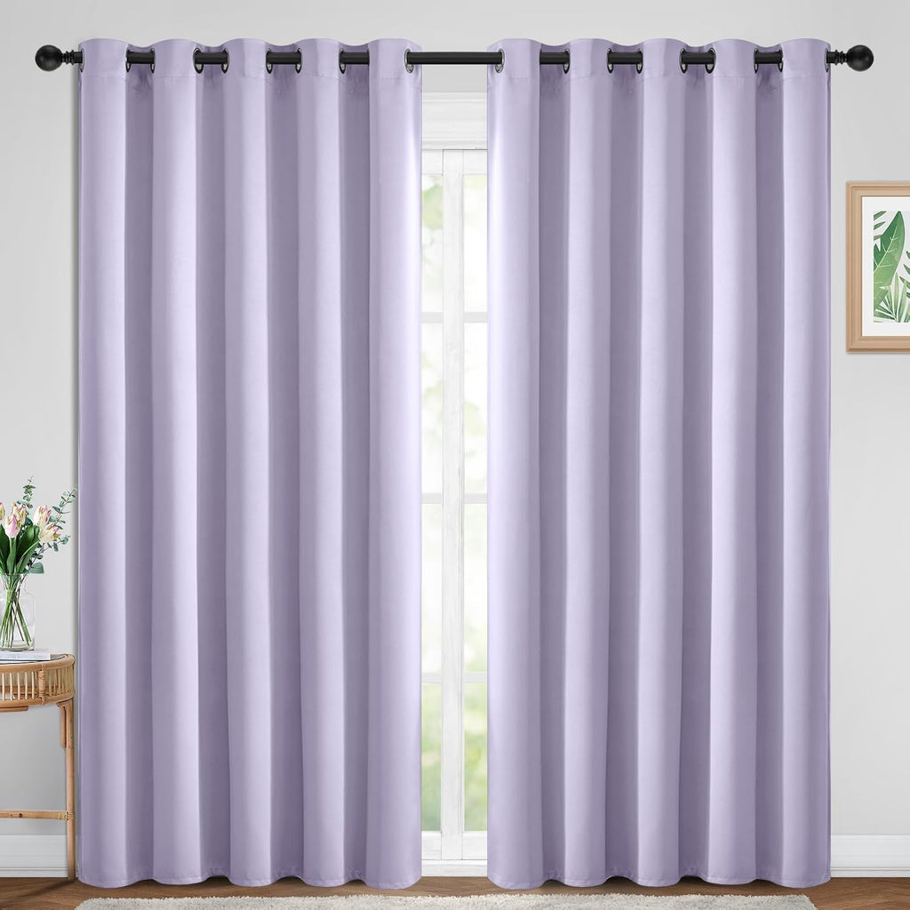 Yakamok Blackout Curtains Room Darkening Thermal Insulated Window Panels, Solid Grommet Top Drapes for Bedroom/Living Room(70Wx84L, Lilac…