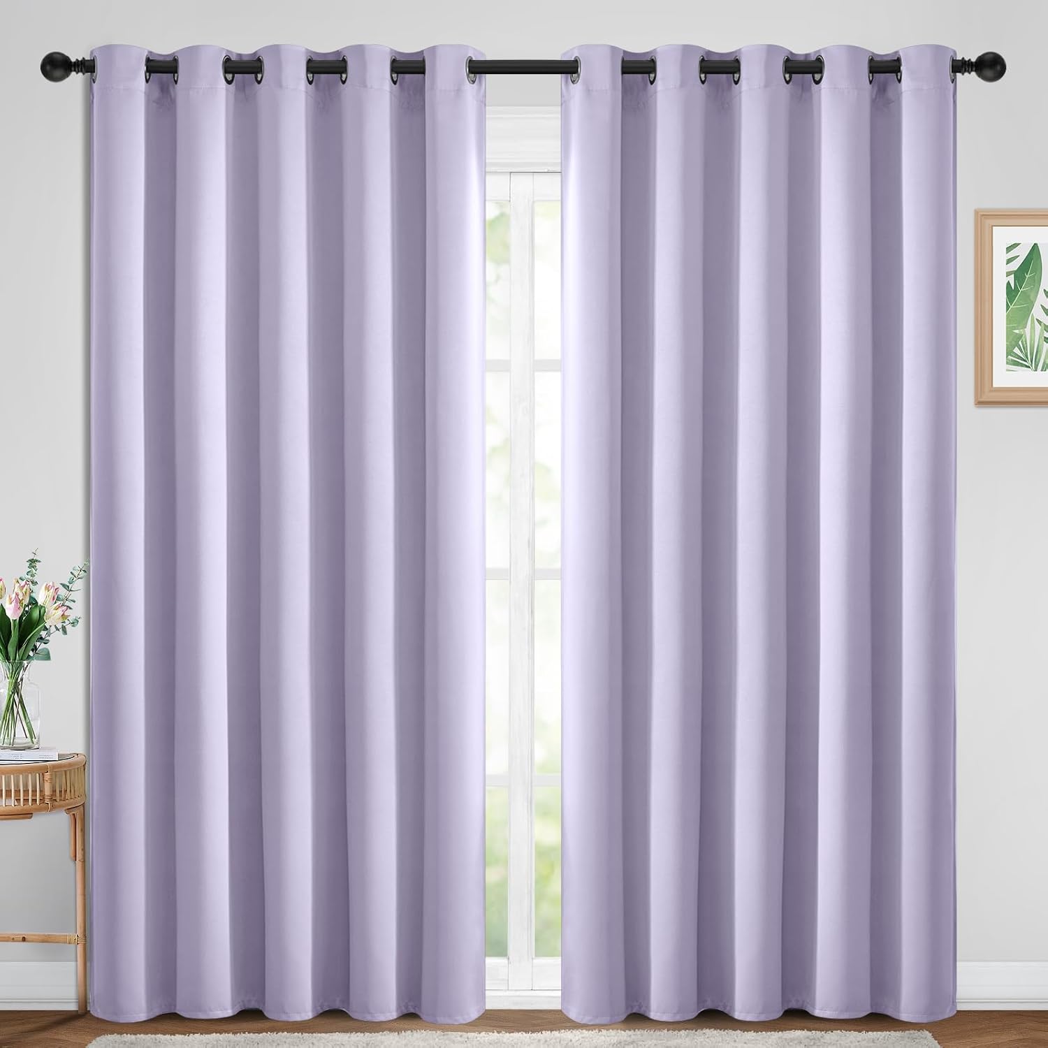 Yakamok Blackout Curtains Room Darkening Thermal Insulated Window Panels, Solid Grommet Top Drapes for Bedroom/Living Room(70Wx84L, Lilac…