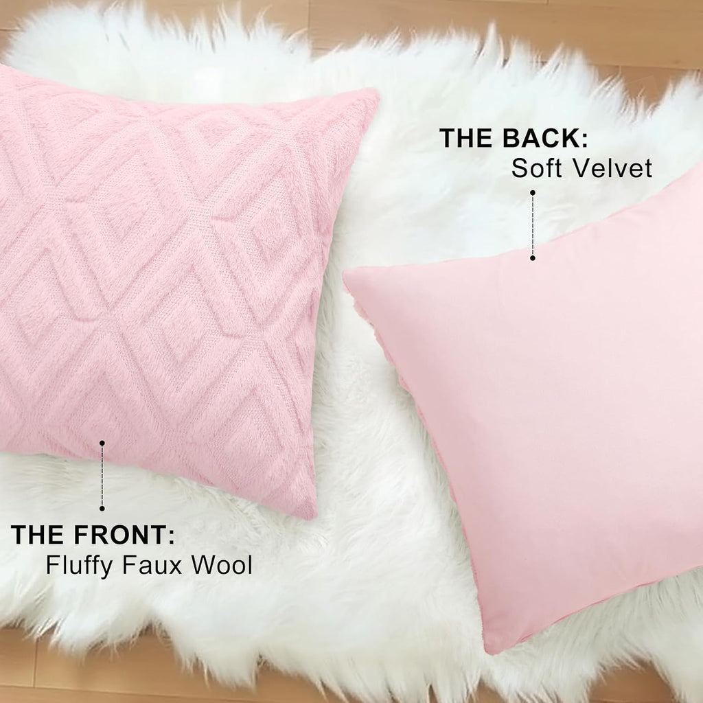 decorUhome Summer Couch Throw Pillow Covers 16x16 Set of 2, Decorative Soft Plush Faux Fur Wool Accent Pillow Covers for Modern Farmhouse B…
