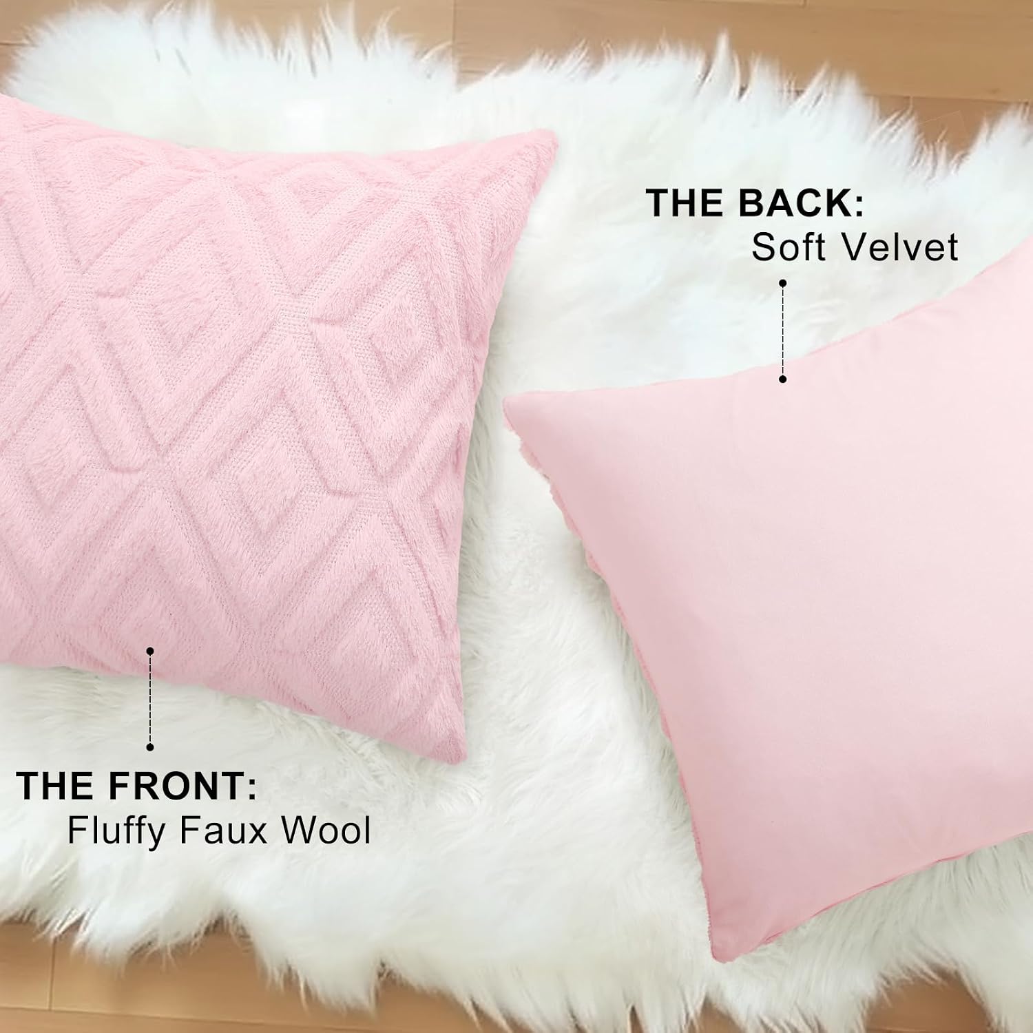 decorUhome Summer Couch Throw Pillow Covers 16x16 Set of 2, Decorative Soft Plush Faux Fur Wool Accent Pillow Covers for Modern Farmhouse B…