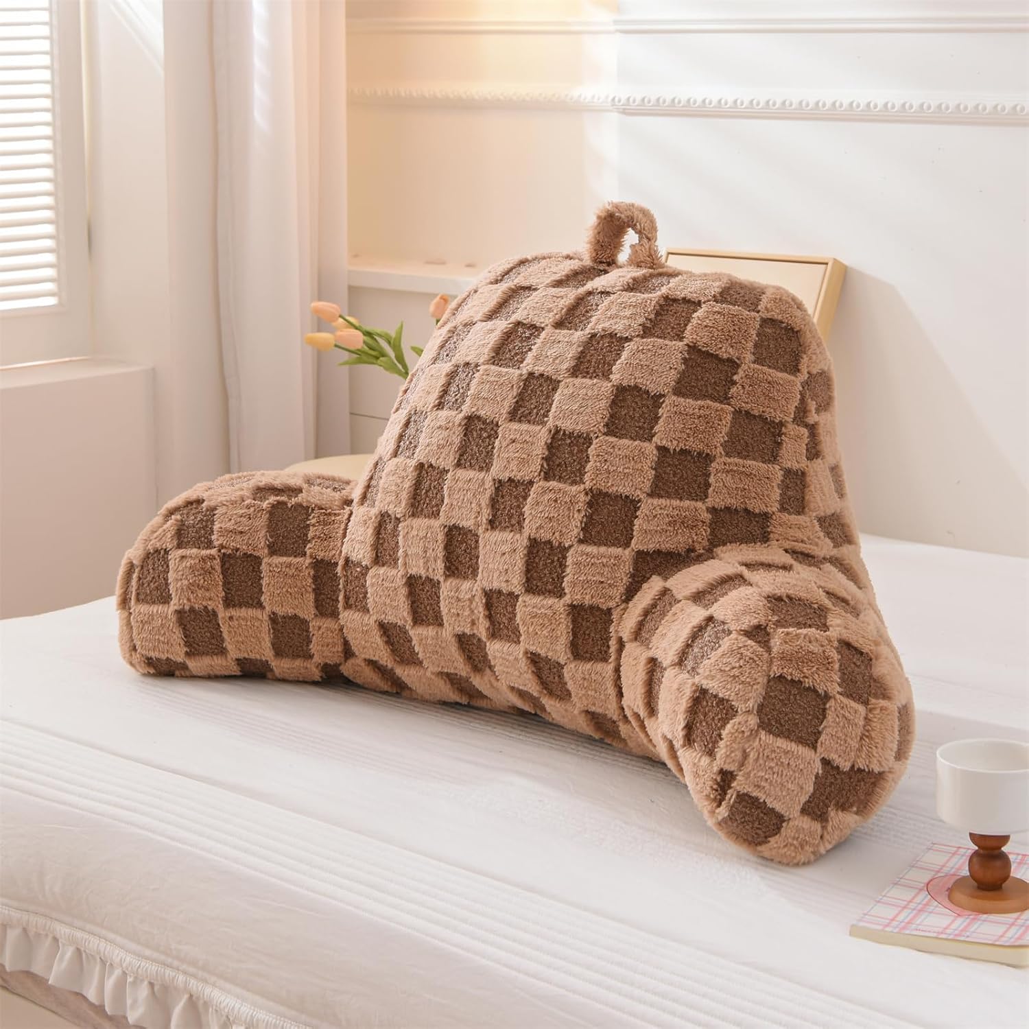Aimuan Reading Pillow Checkered Bed Rest Wedge Backrest Checkerboard Pillow with Arms Back Support for Sitting Up in Bed Cushion Incline…