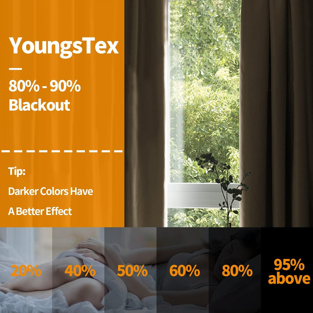 YoungsTex Taupe Blackout Curtains 63 Inches Long for Bedroom - Thermal Insulated Window Drapes with Grommet Room Darkening Privacy for Livi…
