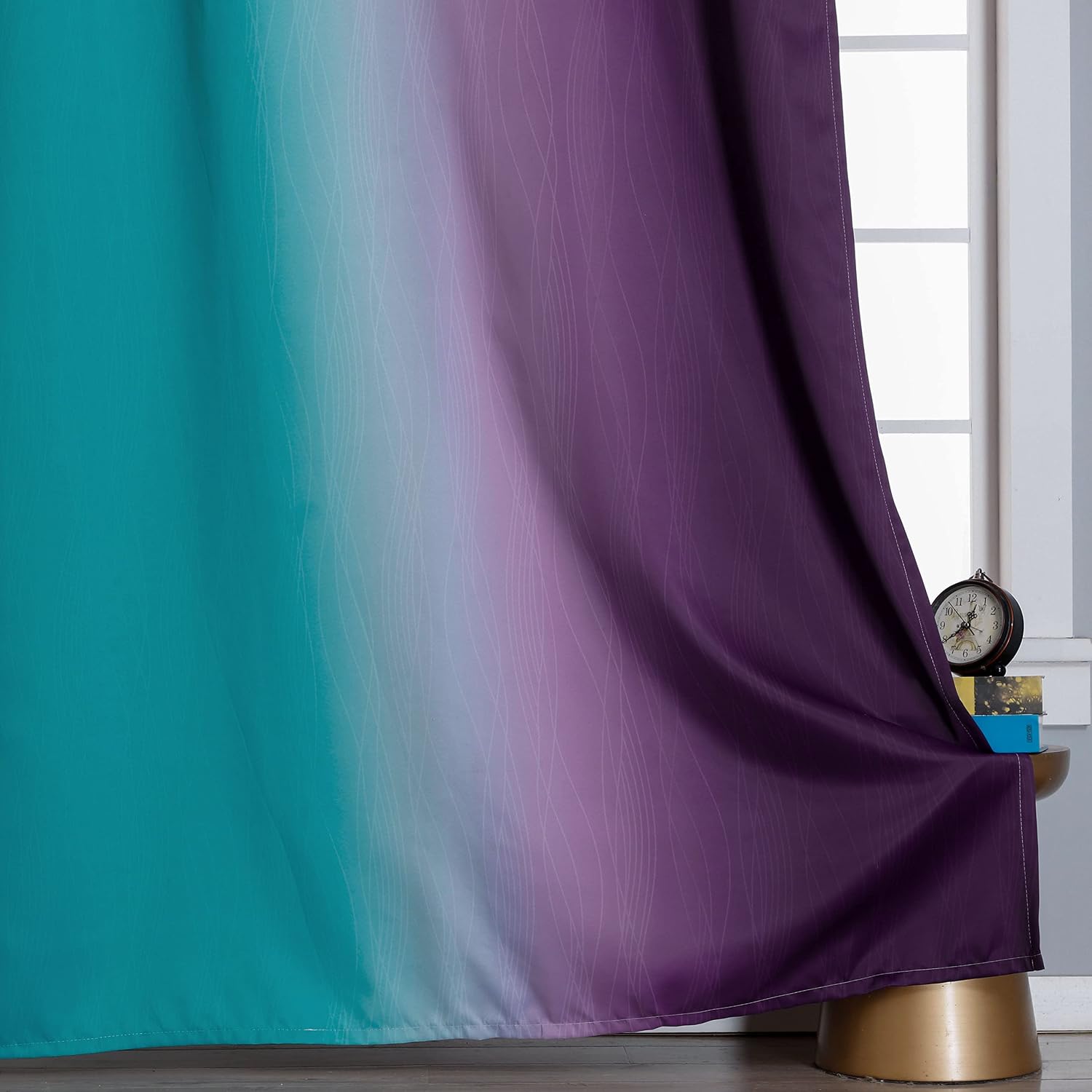 Estelartextiler Estelar Textiler Ombre Teal and Purple Blackout Curtains 2 Panels, Grommet Thermal Insulated Gradient Drapes for Kids Room…