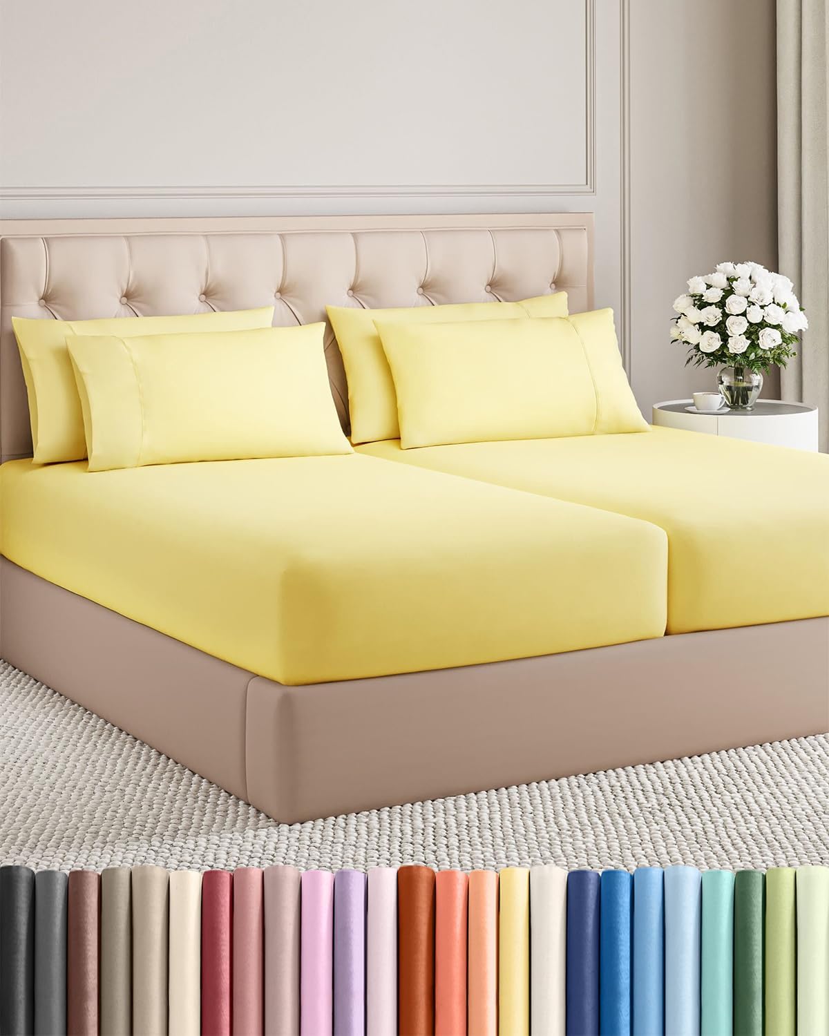 Split King 7 Piece Sheet Set - Comfy, Breathable & Cooling - Soft Hotel Luxury Bedding for Women, Men, Kids, Teens and Children - 1 Flat…