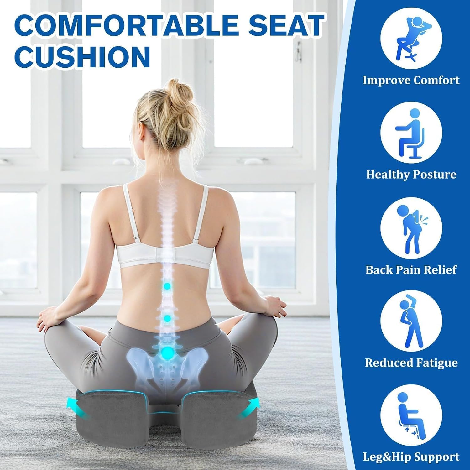 CushyOasis Seat Cushion, Gel Chair Cushions, Office Chair Cushions, Anti-Slip Bottom & Removable Cover Tailbone Cushion, Memory Foam Seat C…
