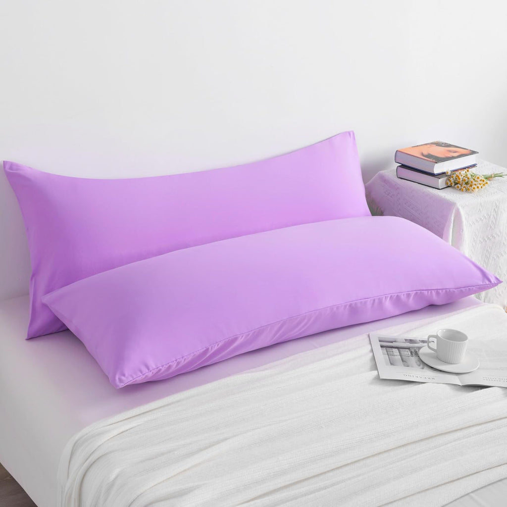 Ntbay Body Pillow Cases Set, 2 Pack Brushed Microfiber 20x54 Inches, Soft, Wrinkle, Fade, Stain Resistant Light Purple Pillow Cases with En…