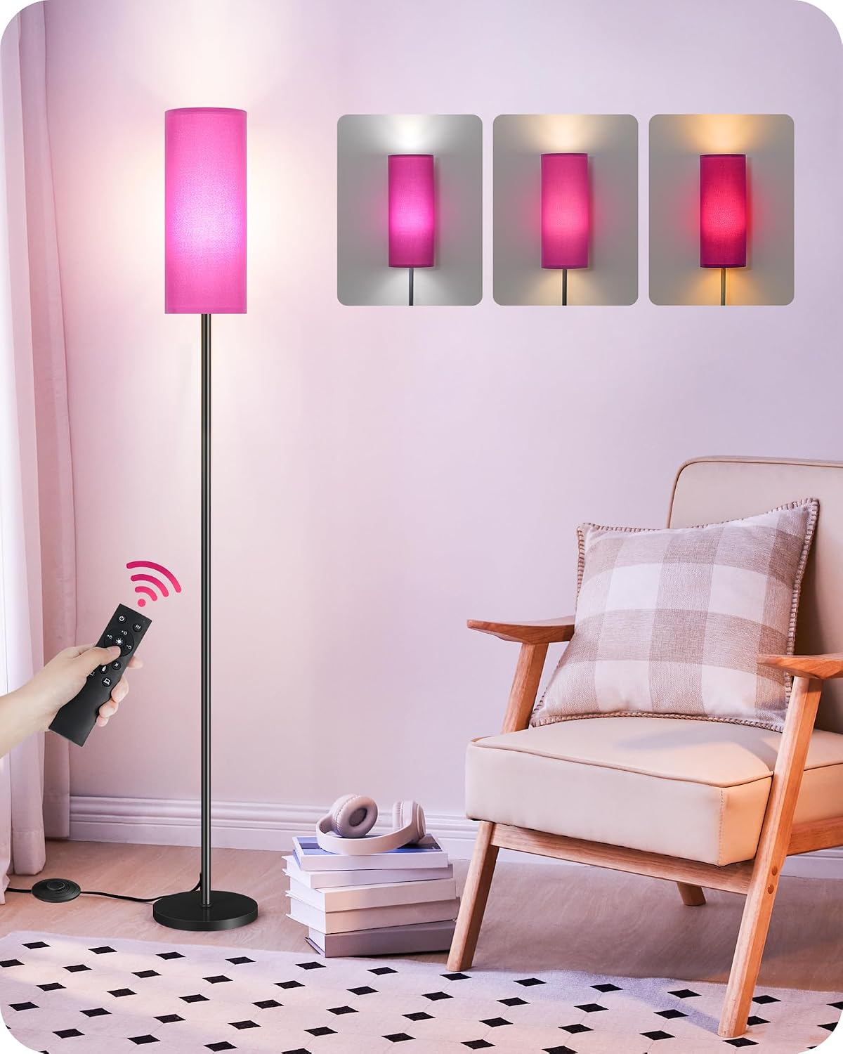 Dimmable Purple Floor Lamp for Living Room with Remote and Foot Switch, Corner Floor Lamp for Bedroom, 64.4" Standing Tall Lamp, 10W…