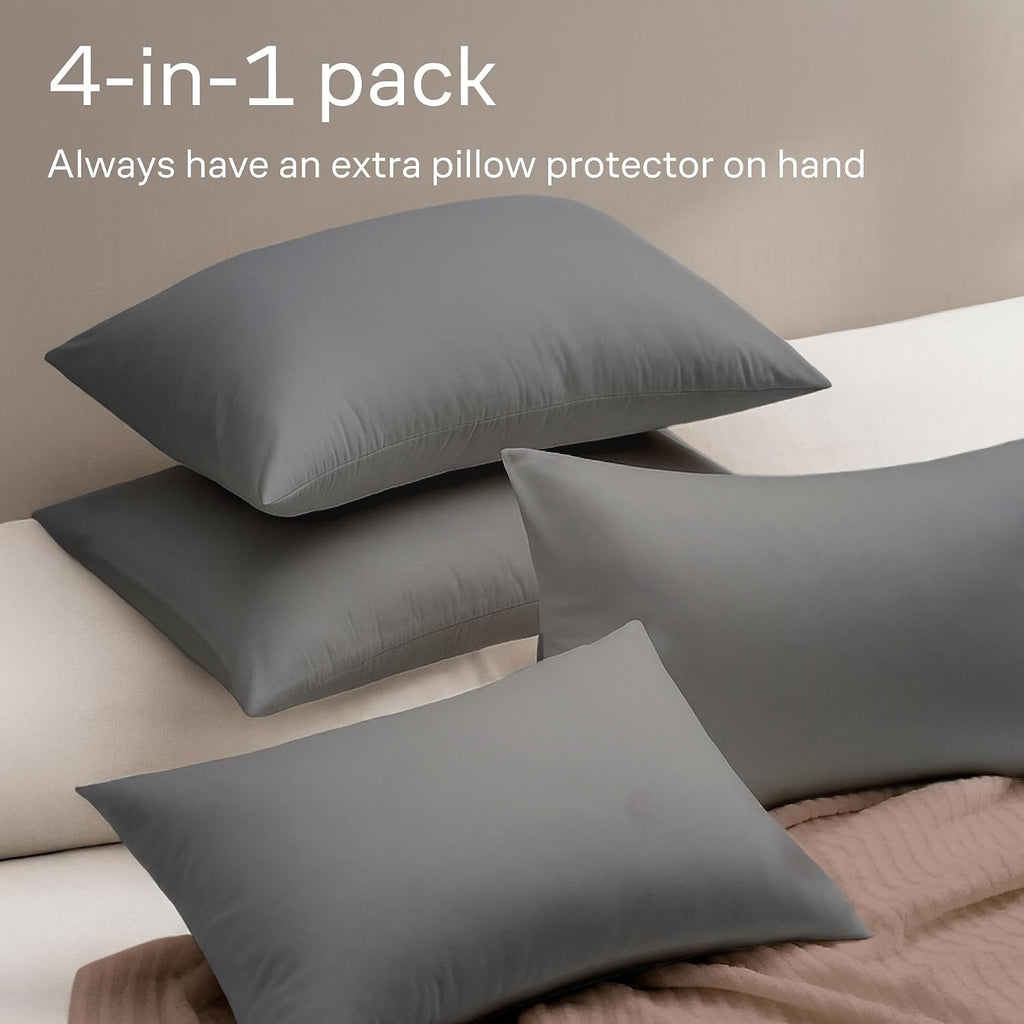 Ultra Soft Pillow Protectors with Zipper Queen Size - Set of 4 Breathable Pillow Covers - 100% Protection Against Stains, Dust & Dirt…