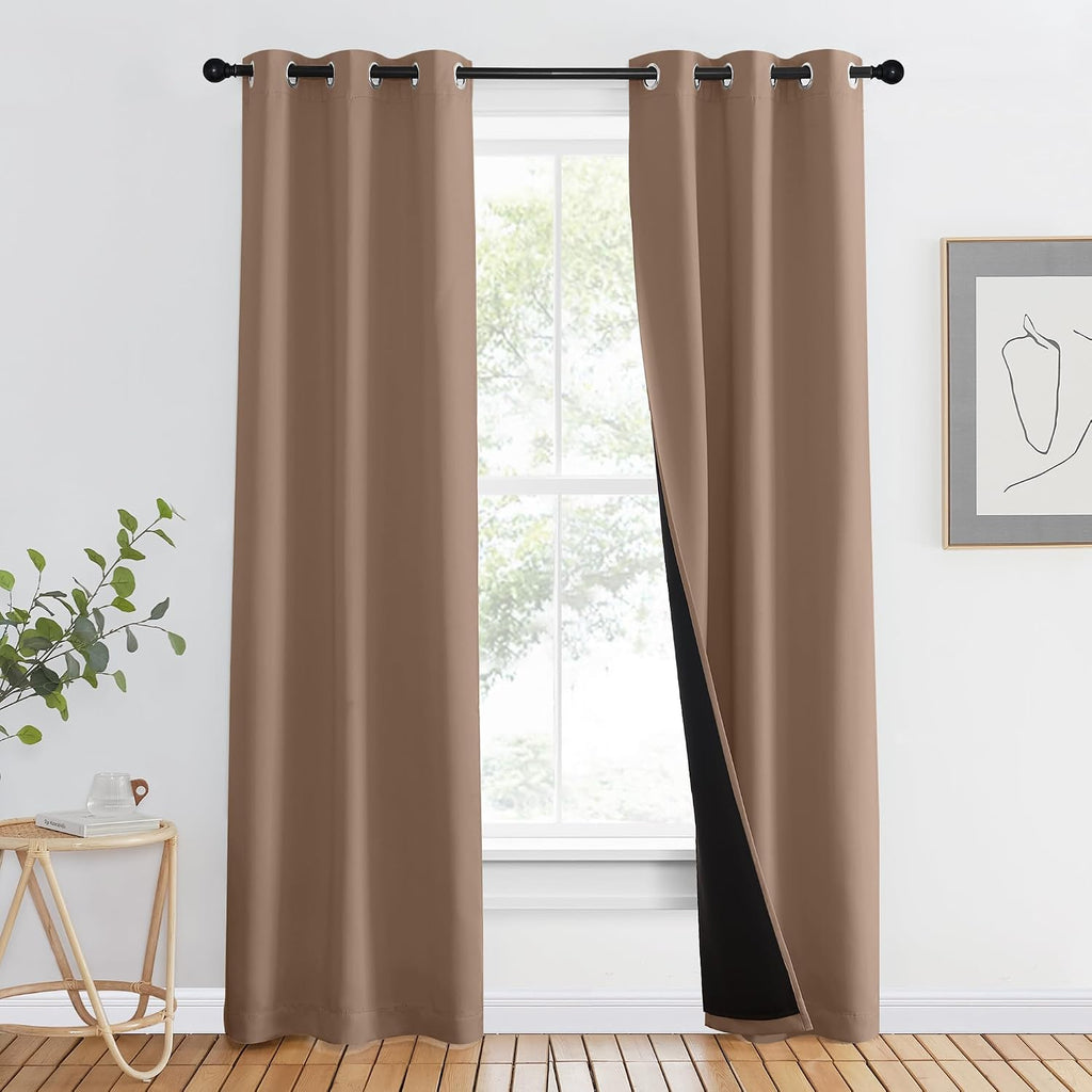 Nicetown 100% Blackout Curtains Thermal, Noise Reduction and Privacy Curtains for Patio Door, Black Lined Blackout Drapes with Grommet Top,…